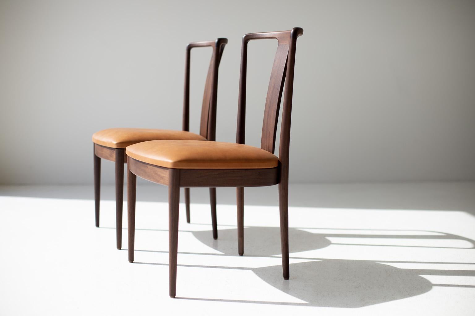 American Derby Dining Chairs, Modern Wood Dining Chairs, Walnut, Leather, Peabody, Craft For Sale