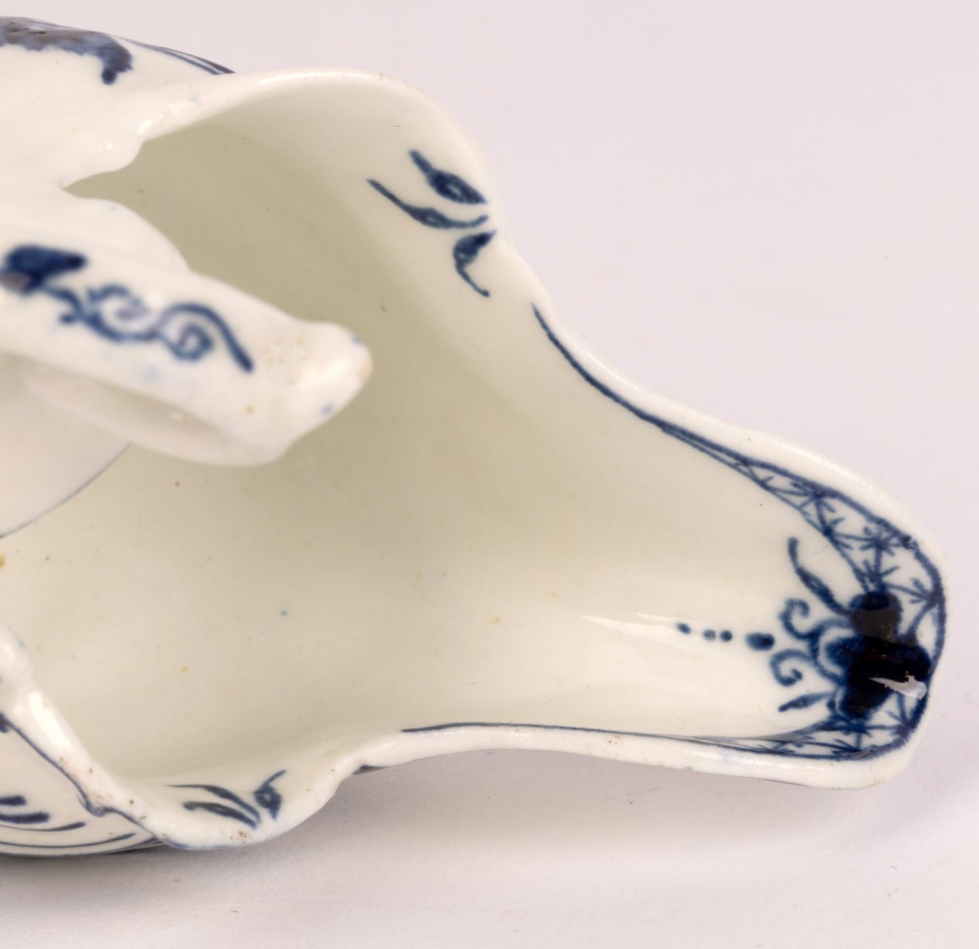 Glazed Derby Dolphin & Shell Molded Porcelain Butter Boat Circa 1770 For Sale