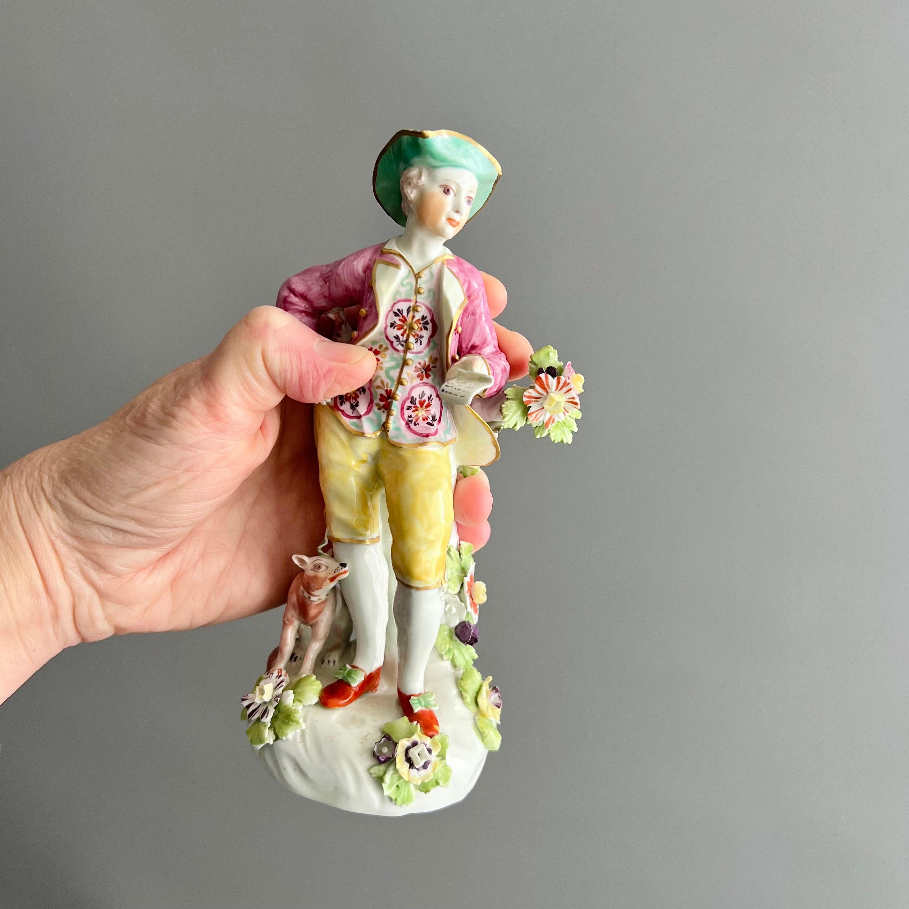 Außergewöhnliches Paar Porzellanfiguren der Hirten der Garland, Derby, um 1765 (Rokoko) im Angebot