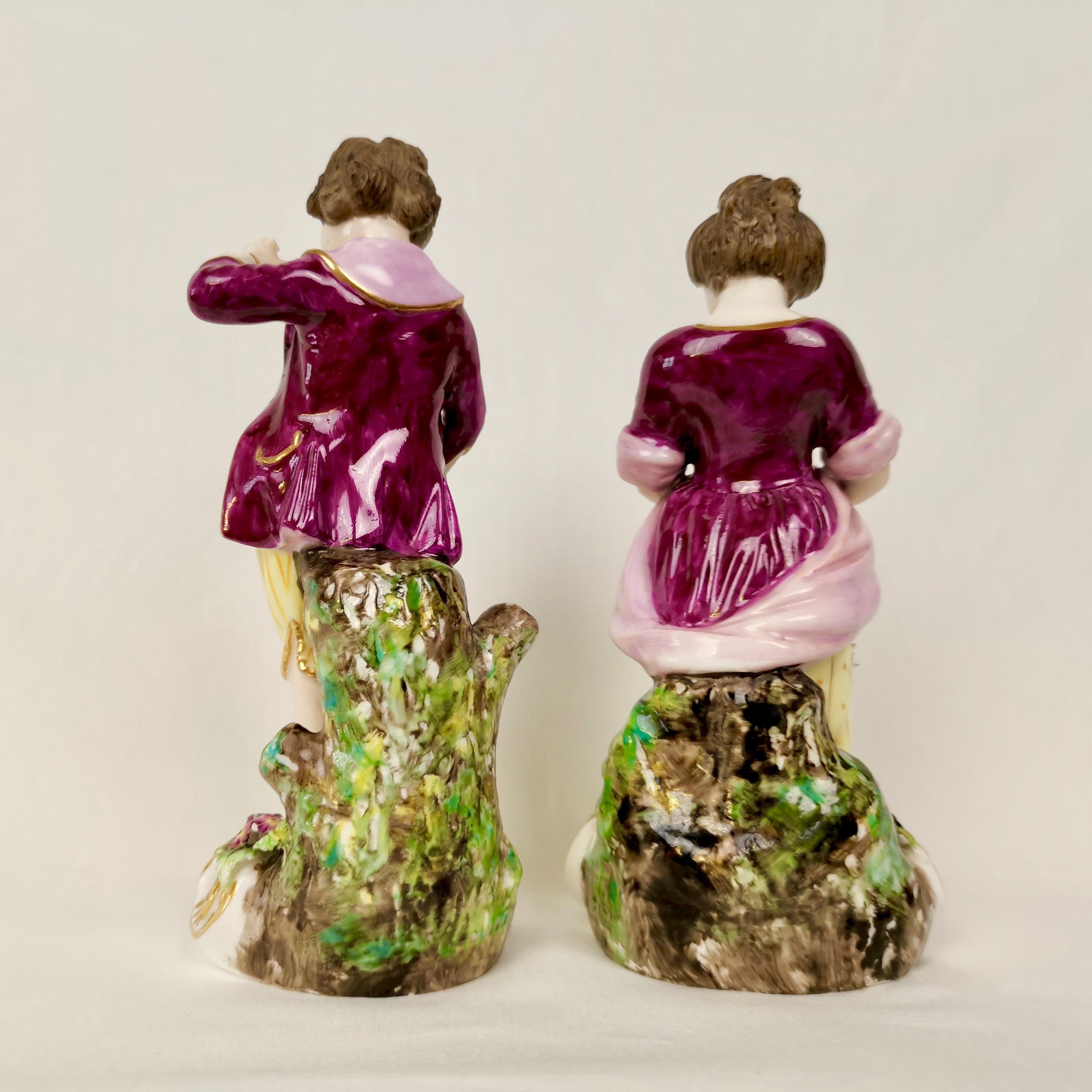 Edwardian Derby King Street Porcelain Boy and Girl Playing with Dog and Lamb, circa 1915 For Sale