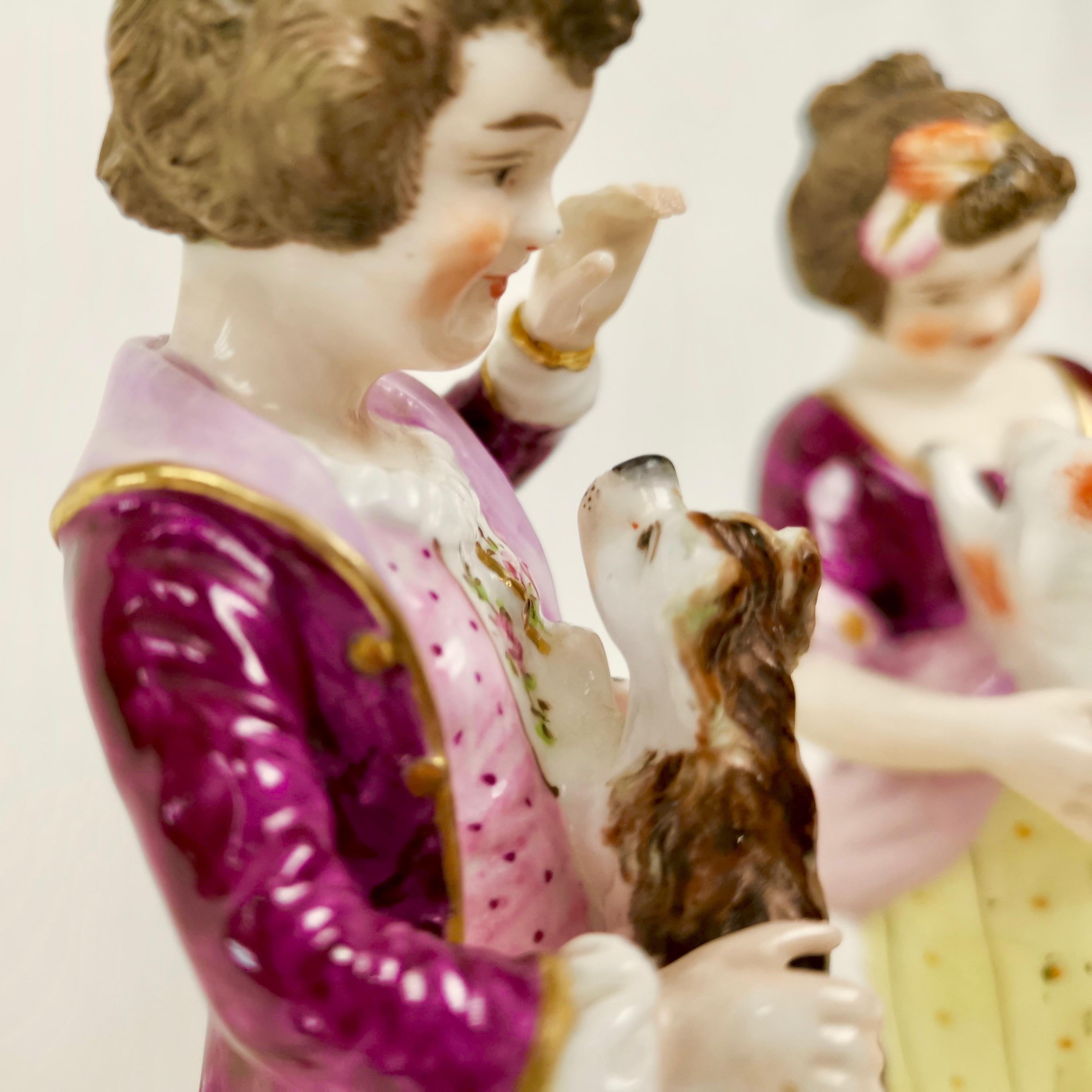 Hand-Painted Derby King Street Porcelain Boy and Girl Playing with Dog and Lamb, circa 1915 For Sale