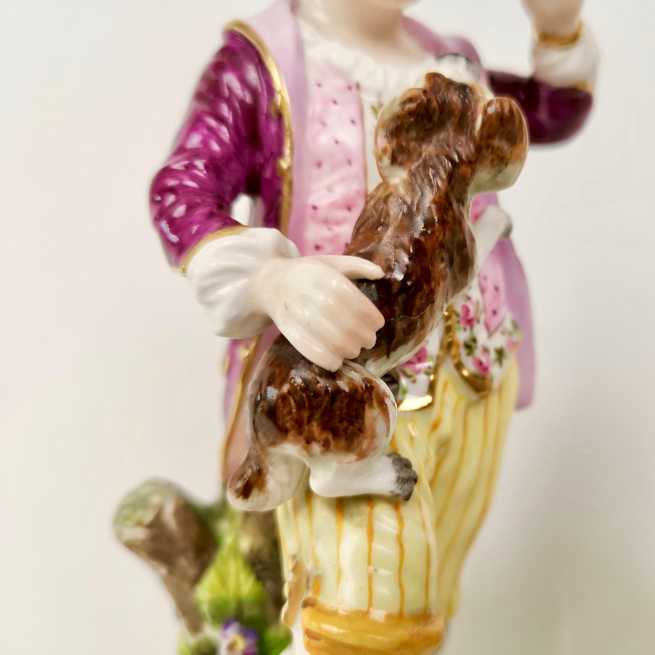 Niño y niña de porcelana de Derby King Street jugando con un perro y un cordero, hacia 1915 en Bueno Estado en London, GB