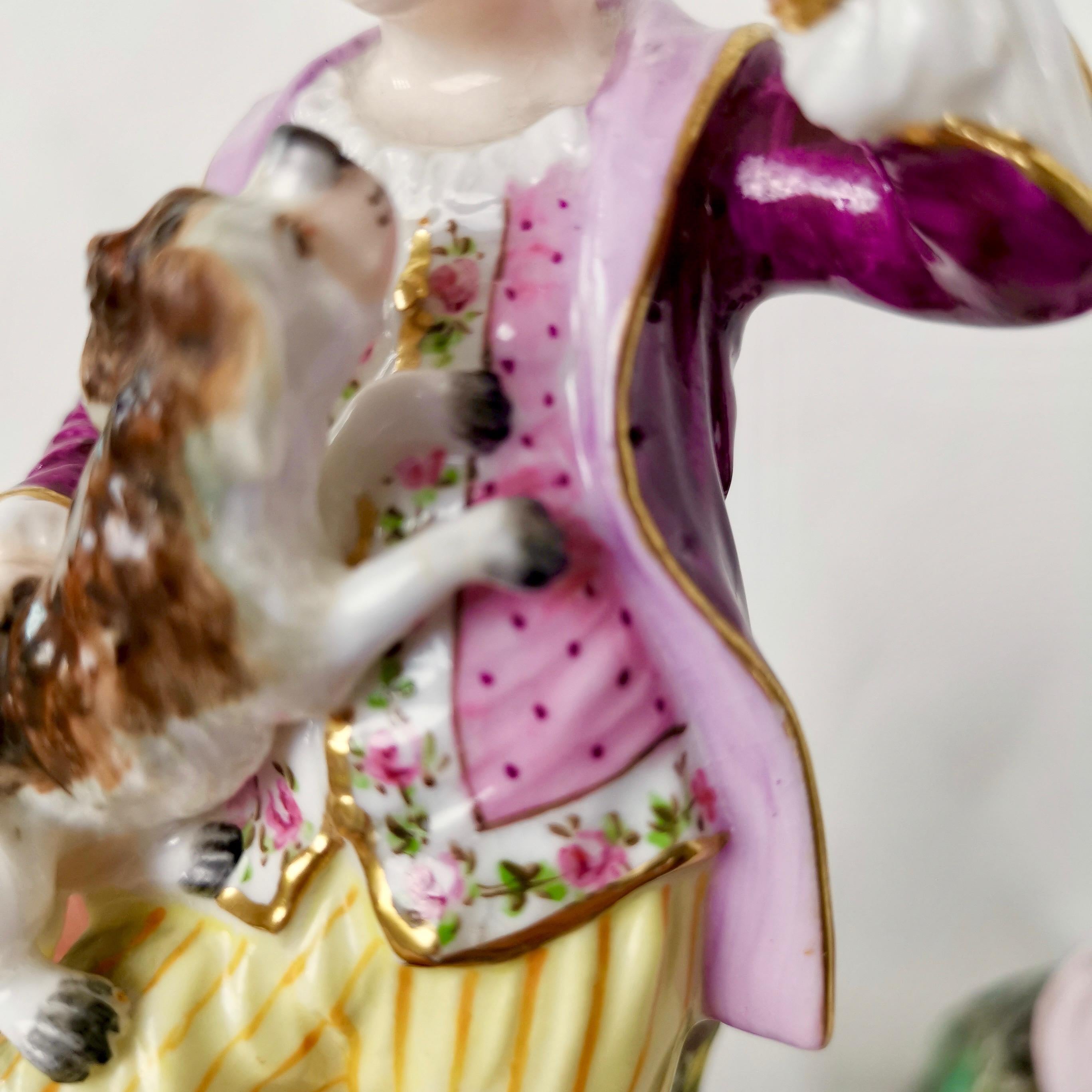 Early 20th Century Derby King Street Porcelain Boy and Girl Playing with Dog and Lamb, circa 1915 For Sale