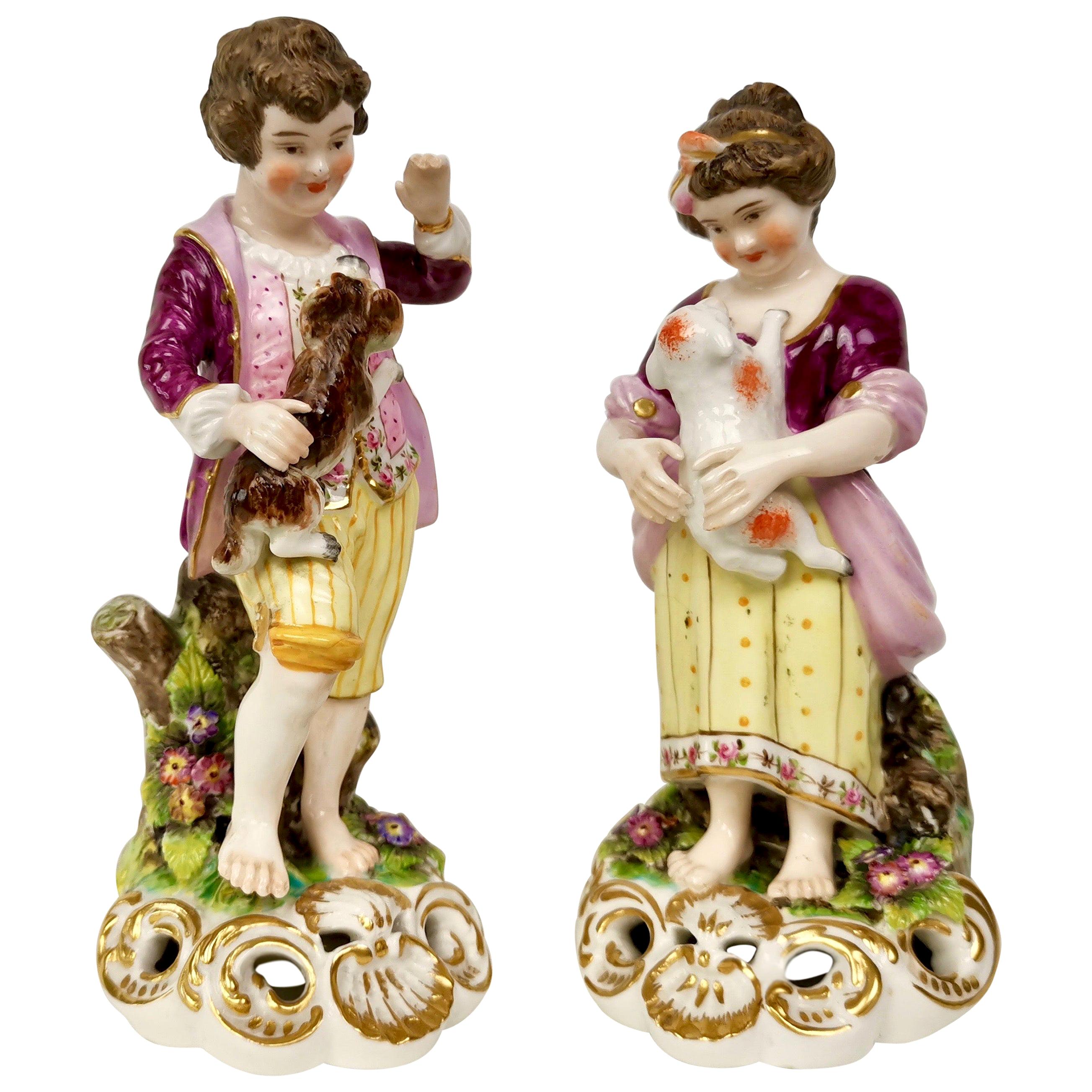 Derby King Street Porcelain Boy and Girl Playing with Dog and Lamb, circa 1915 For Sale