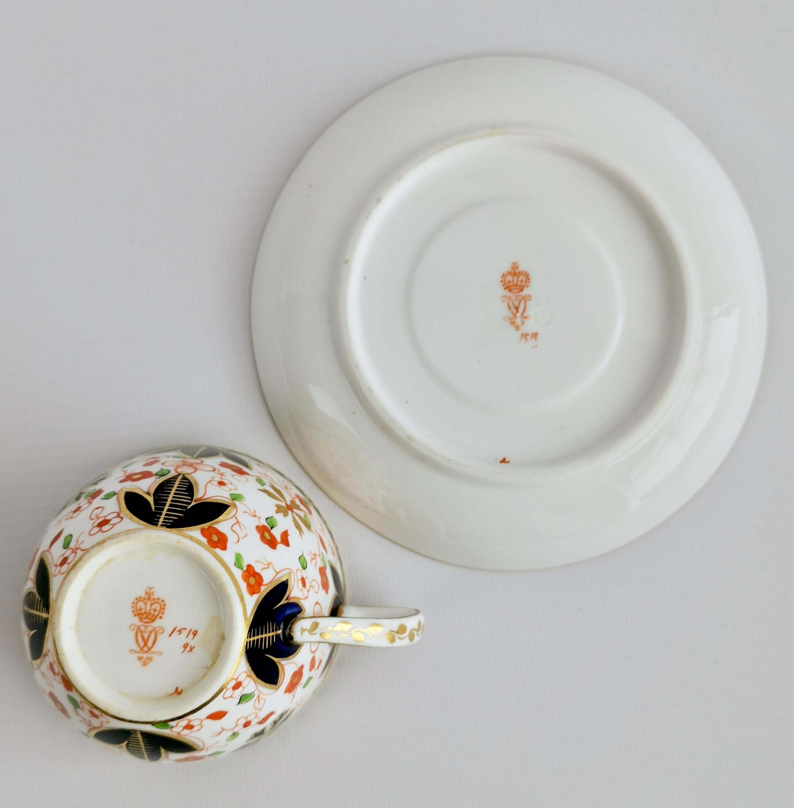 Derby King Street Porcelain Teacup, Imari Red, Blue and Gilt, Victorian 1889 For Sale 4