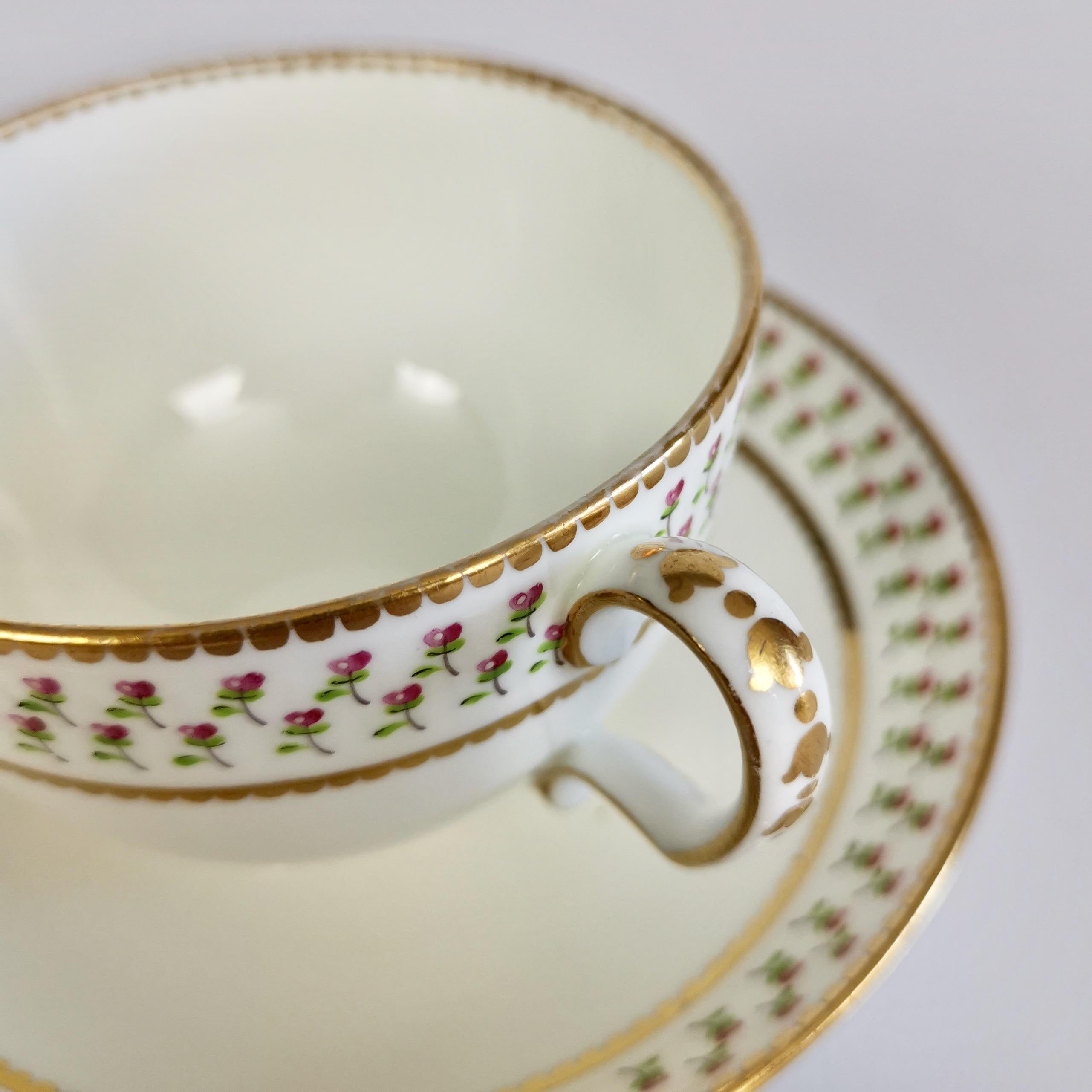 Derby King Street Porcelain Teacup Trio, White with Tiny Roses, 1848-1862 4