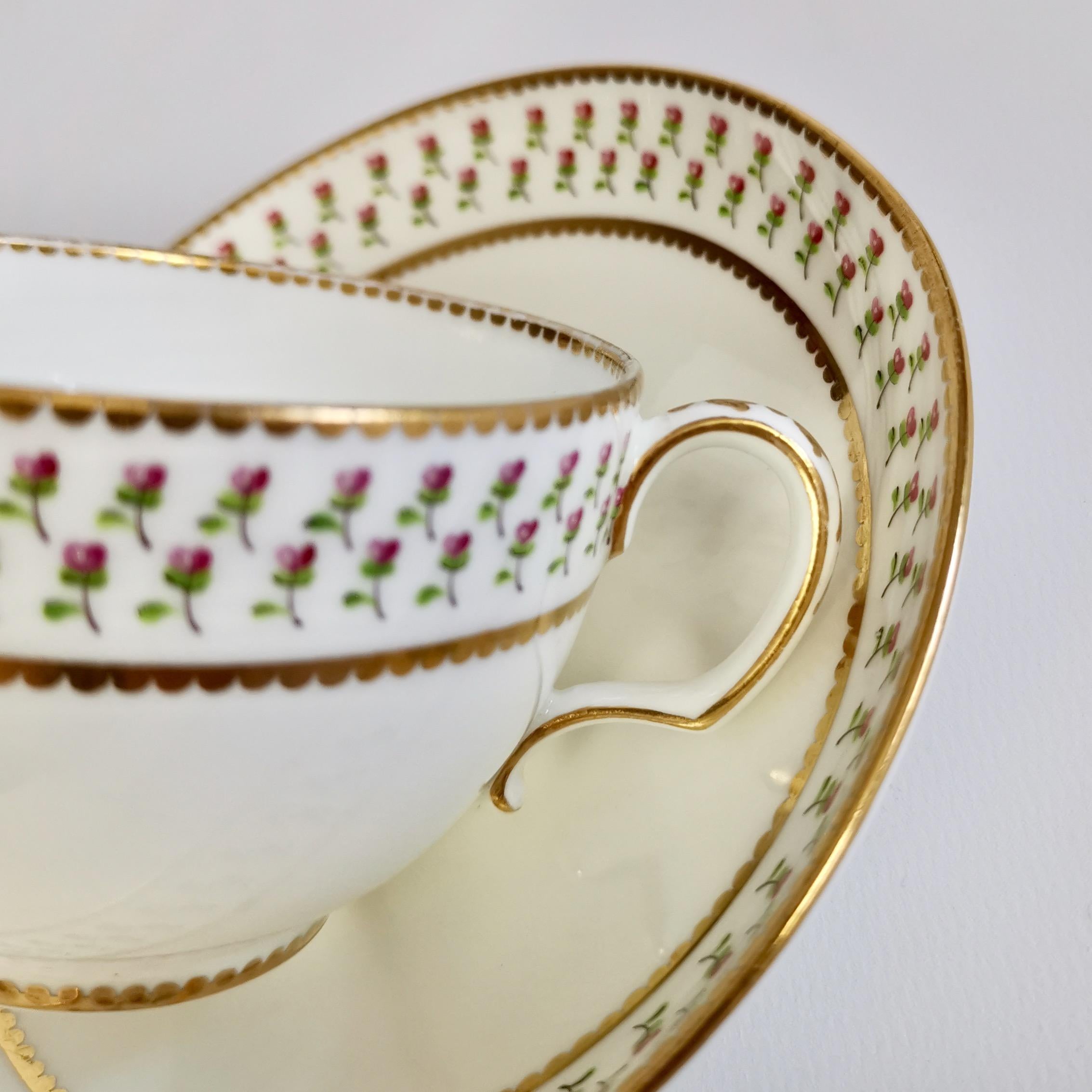 Derby King Street Porcelain Teacup Trio, White with Tiny Roses, 1848-1862 5