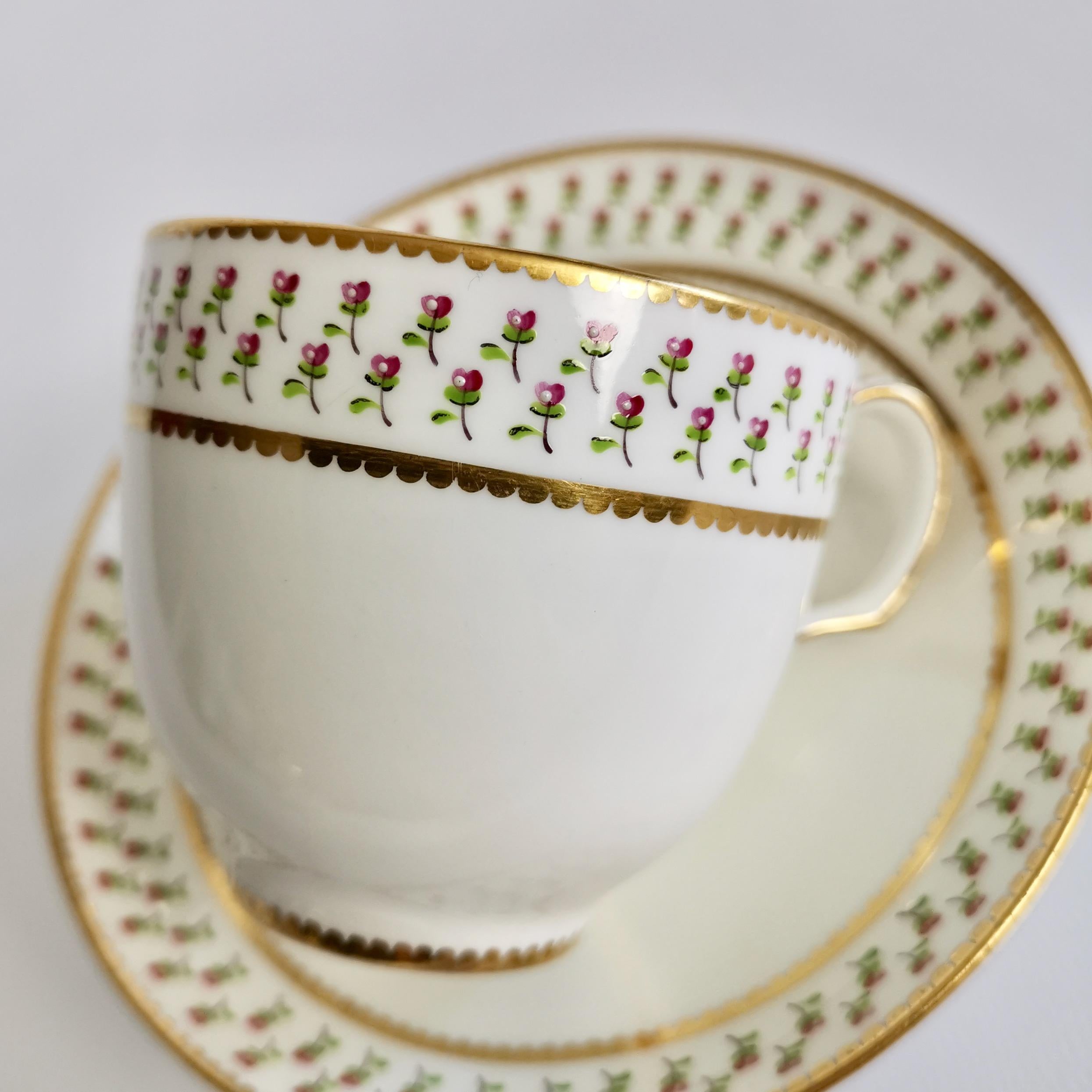 Derby King Street Porcelain Teacup Trio, White with Tiny Roses, 1848-1862 2