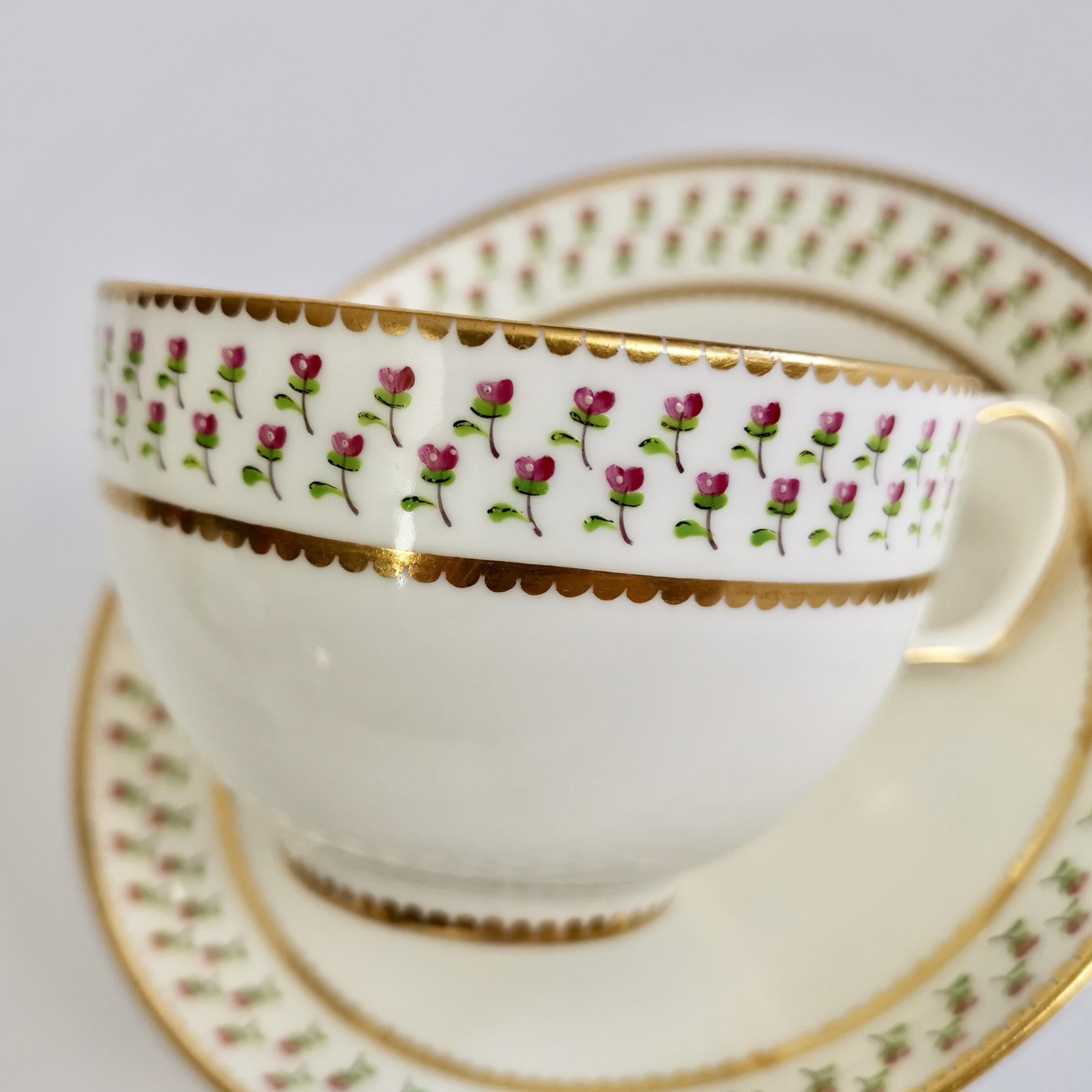 Derby King Street Porcelain Teacup Trio, White with Tiny Roses, 1848-1862 3