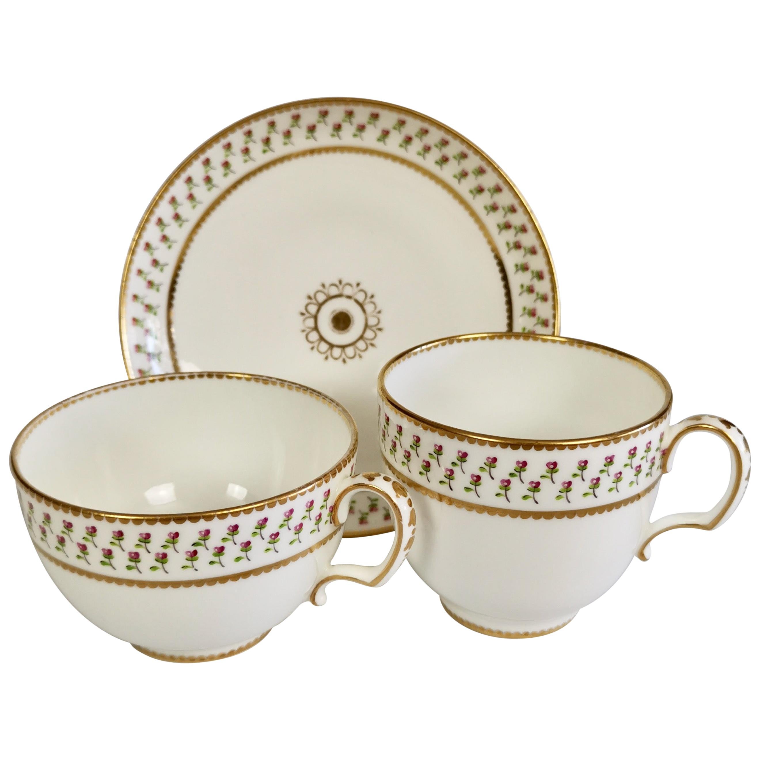 Derby King Street Porcelain Teacup Trio, White with Tiny Roses, 1848-1862