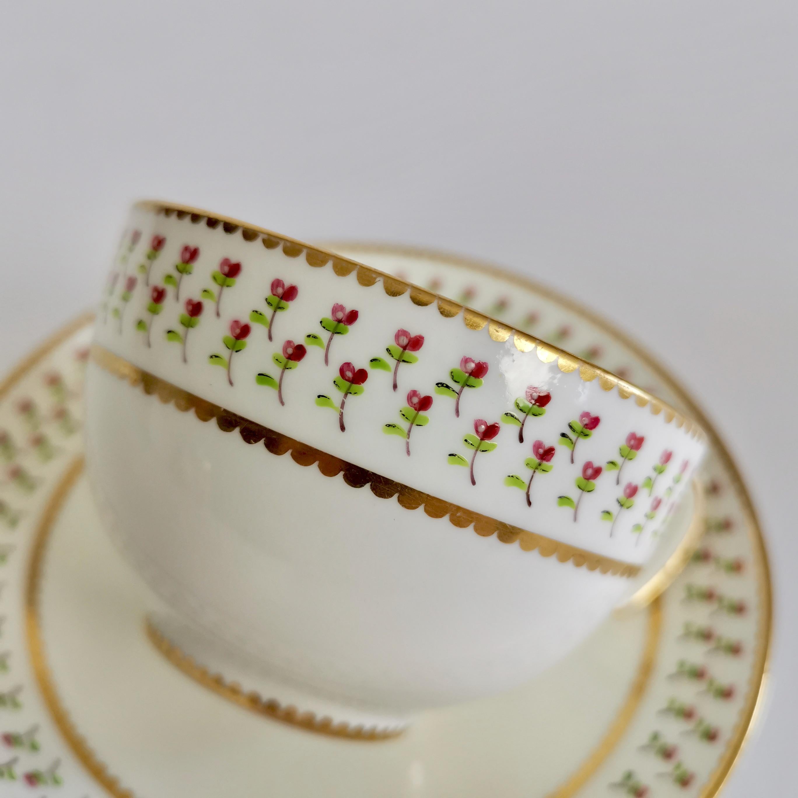 Derby King Street Set of 6 Porcelain Tea Trios, White with Tiny Roses, 1848-1862 3