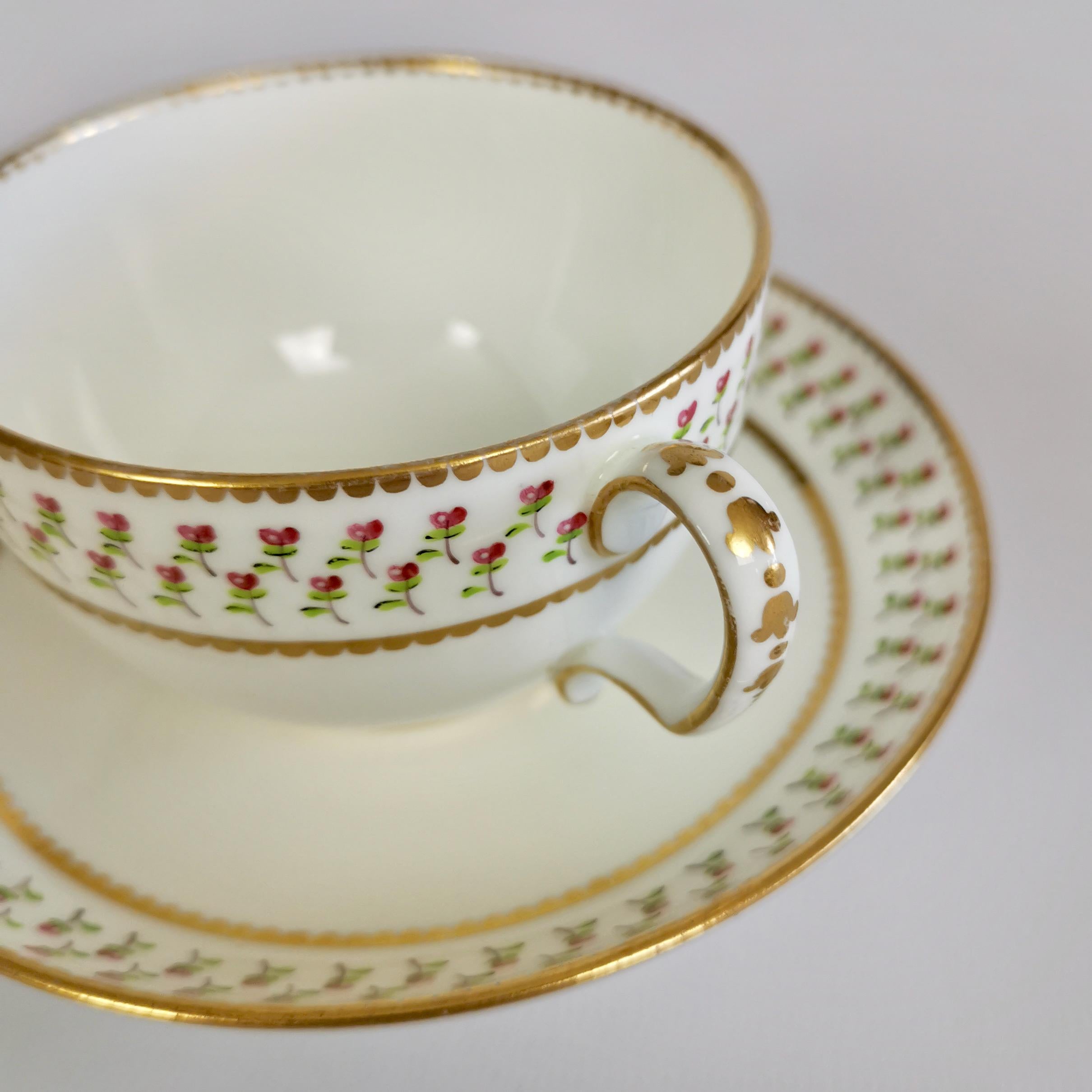 Derby King Street Set of 6 Porcelain Tea Trios, White with Tiny Roses, 1848-1862 4
