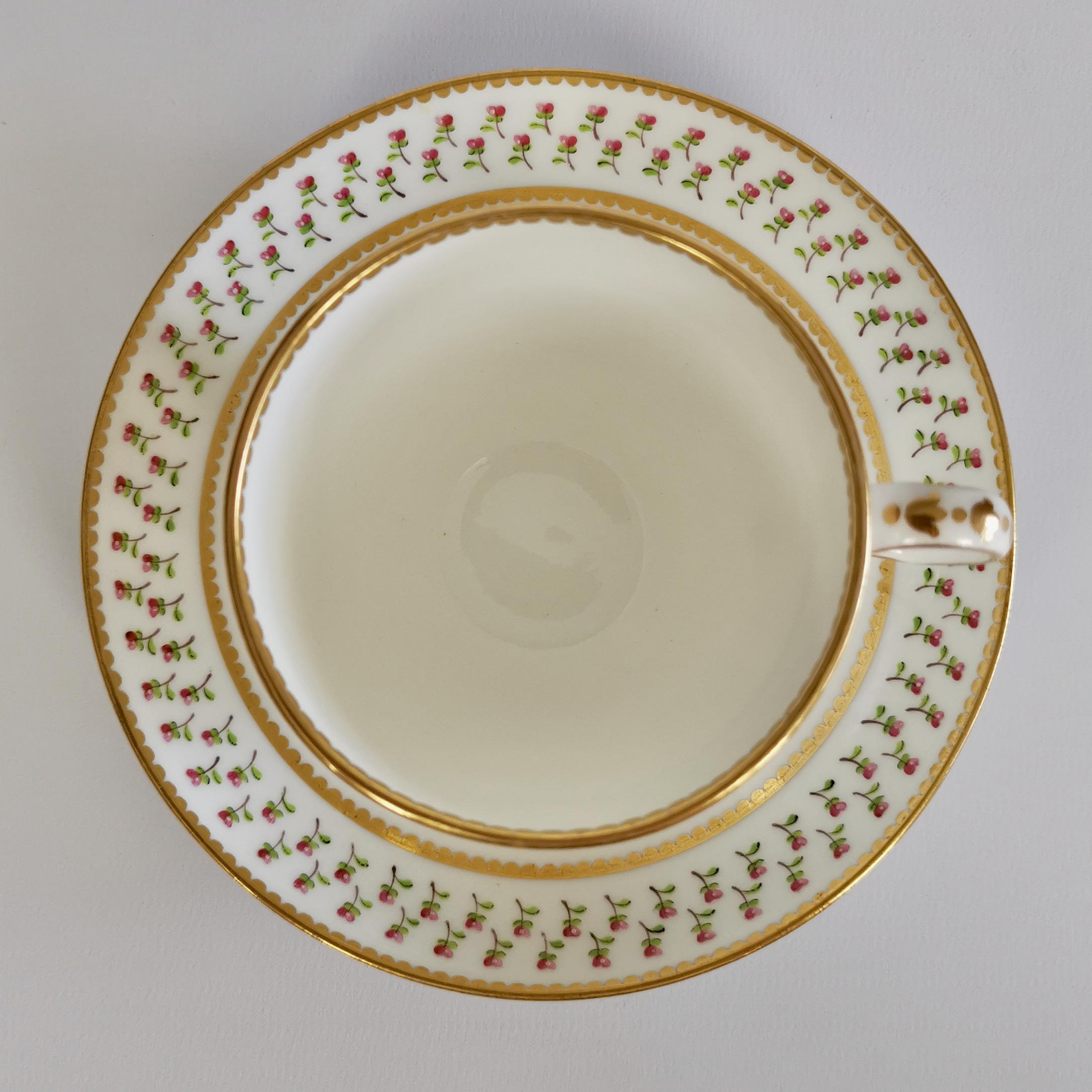 Derby King Street Set of 6 Porcelain Tea Trios, White with Tiny Roses, 1848-1862 6
