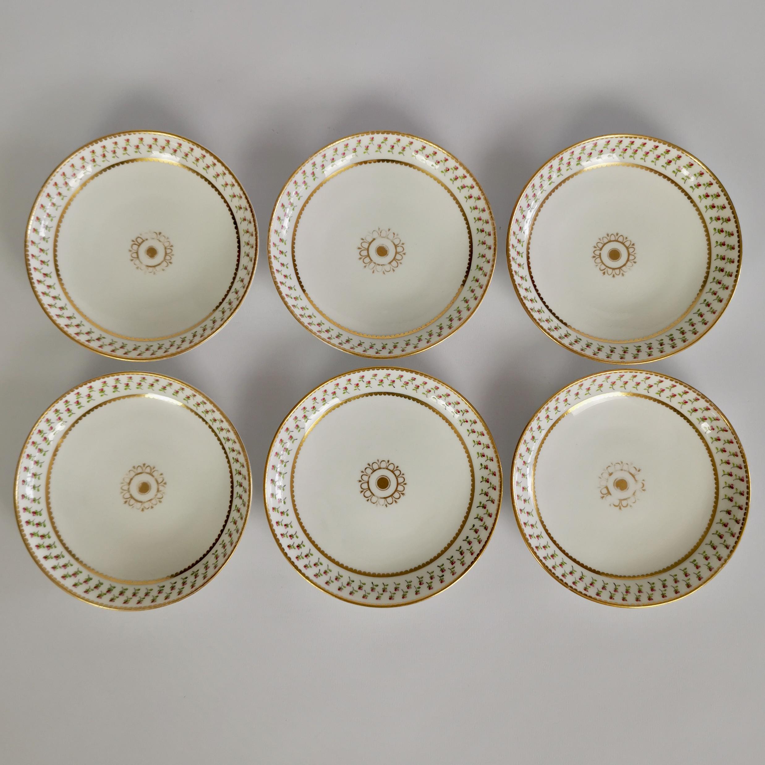 Derby King Street Set of 6 Porcelain Tea Trios, White with Tiny Roses, 1848-1862 7