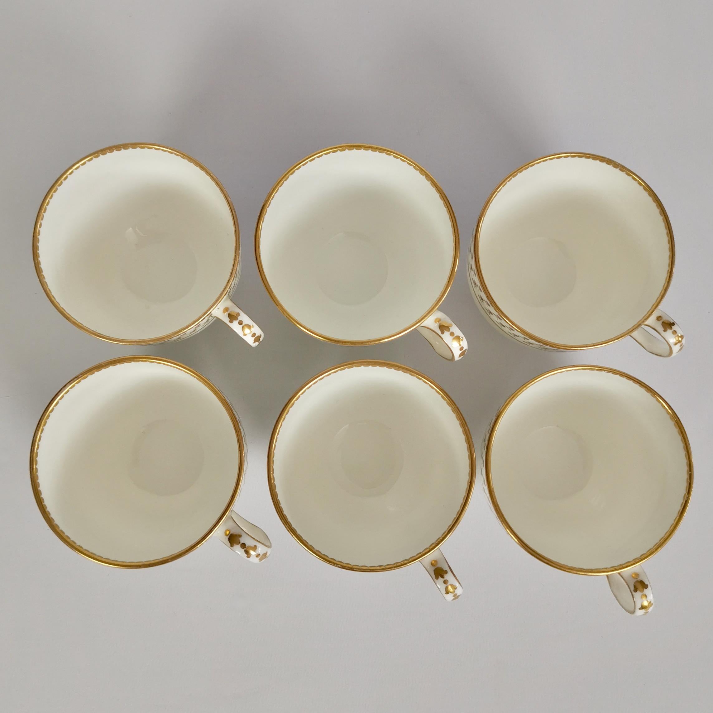 Derby King Street Set of 6 Porcelain Tea Trios, White with Tiny Roses, 1848-1862 8