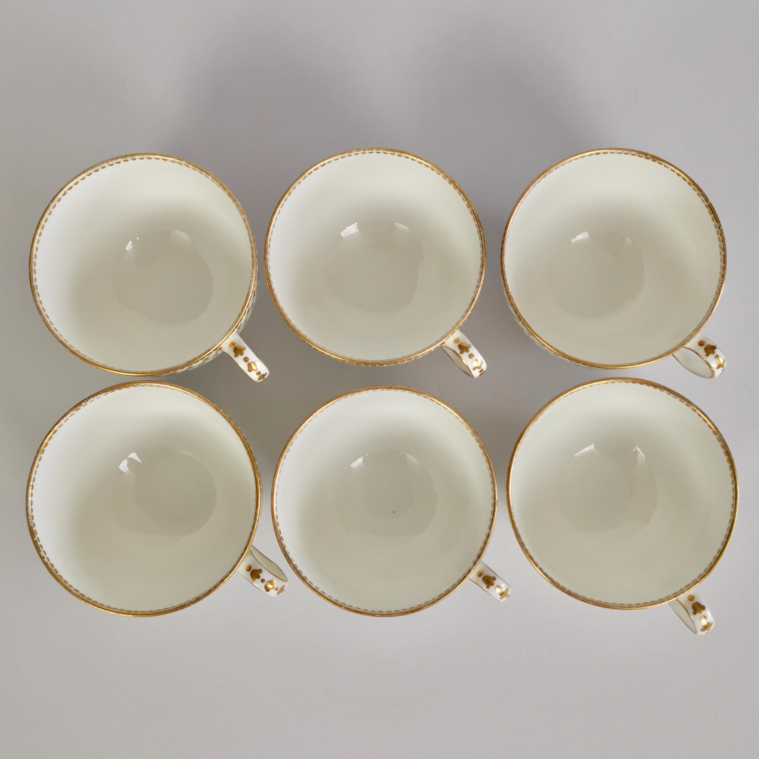 Derby King Street Set of 6 Porcelain Tea Trios, White with Tiny Roses, 1848-1862 9