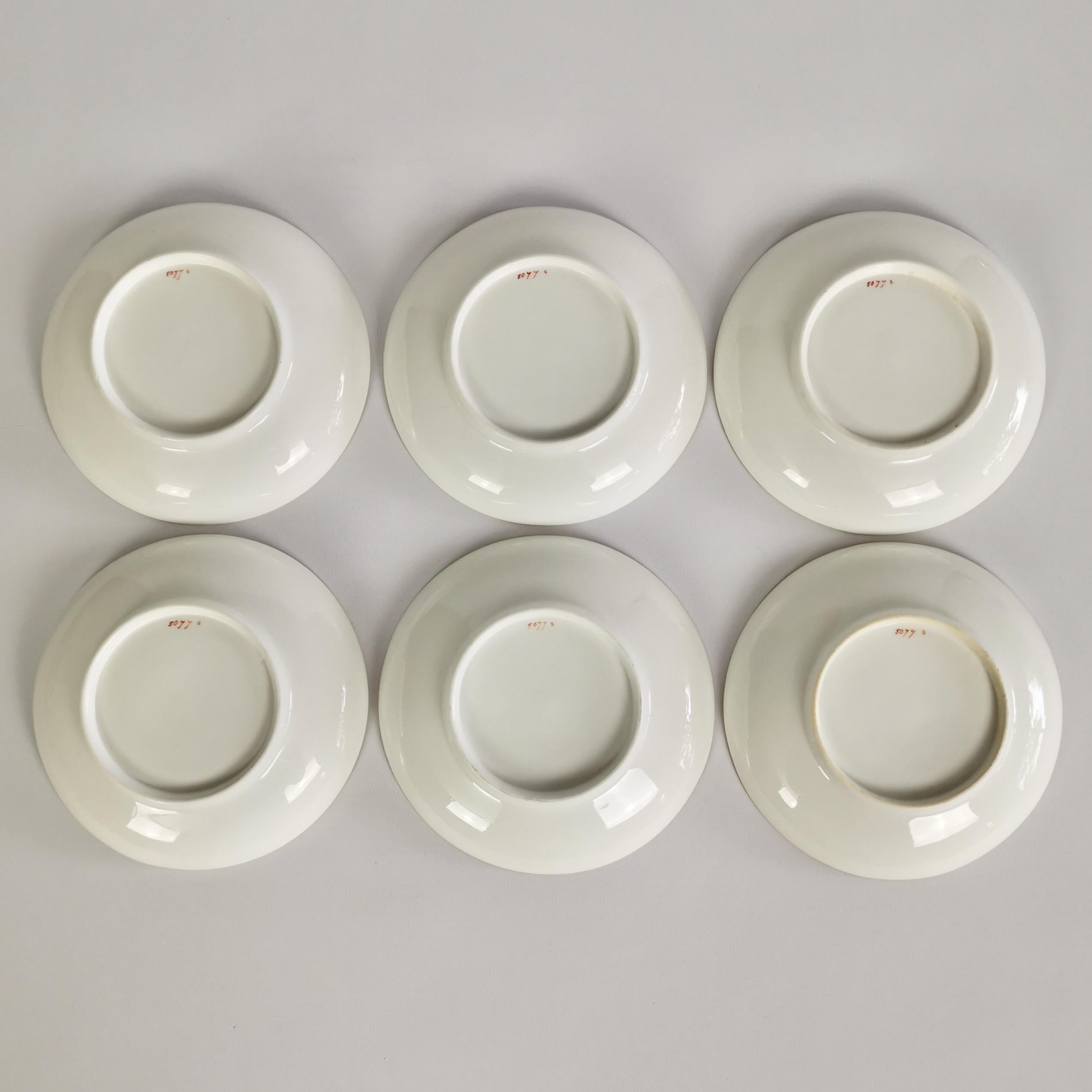 Derby King Street Set of 6 Porcelain Tea Trios, White with Tiny Roses, 1848-1862 10