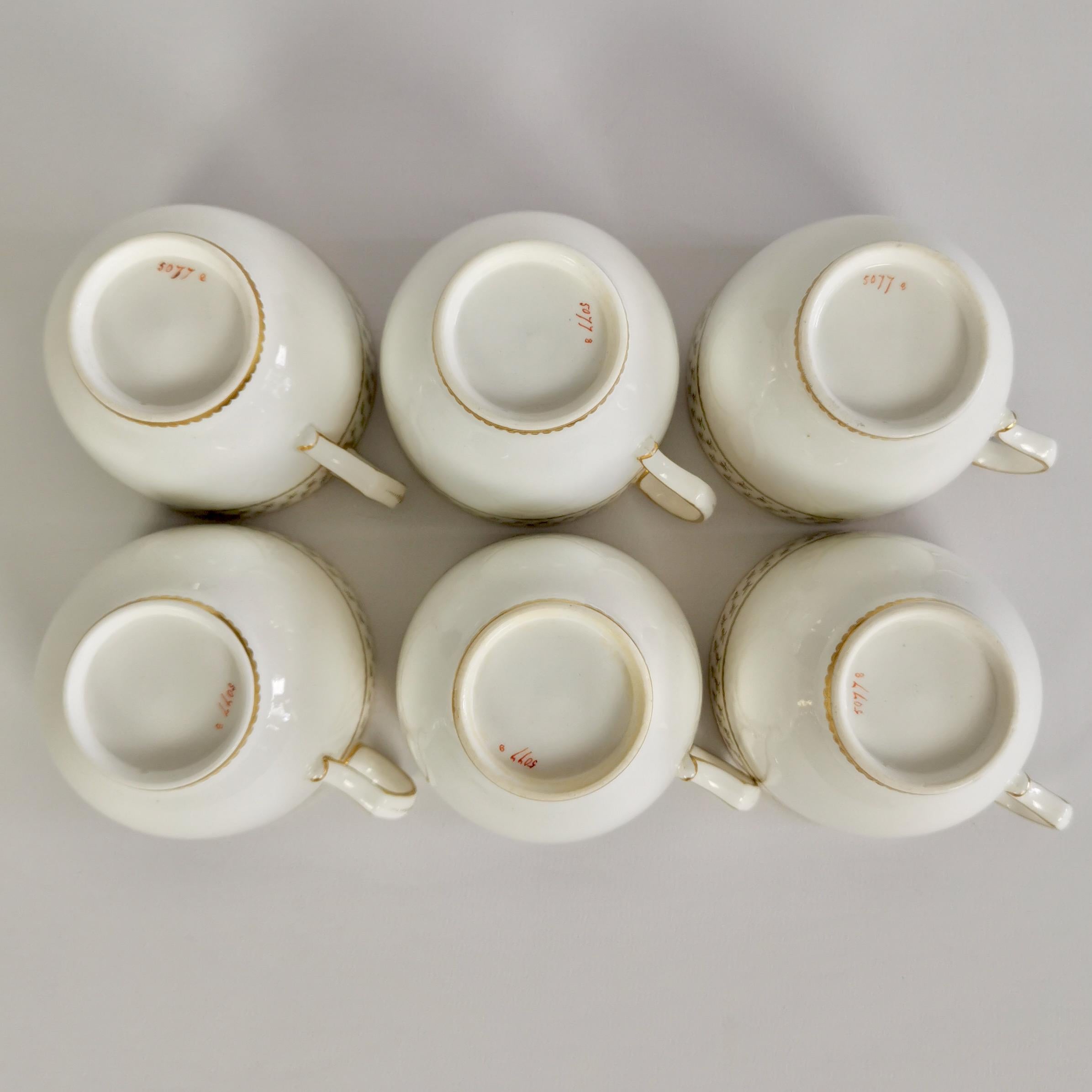 Derby King Street Set of 6 Porcelain Tea Trios, White with Tiny Roses, 1848-1862 11