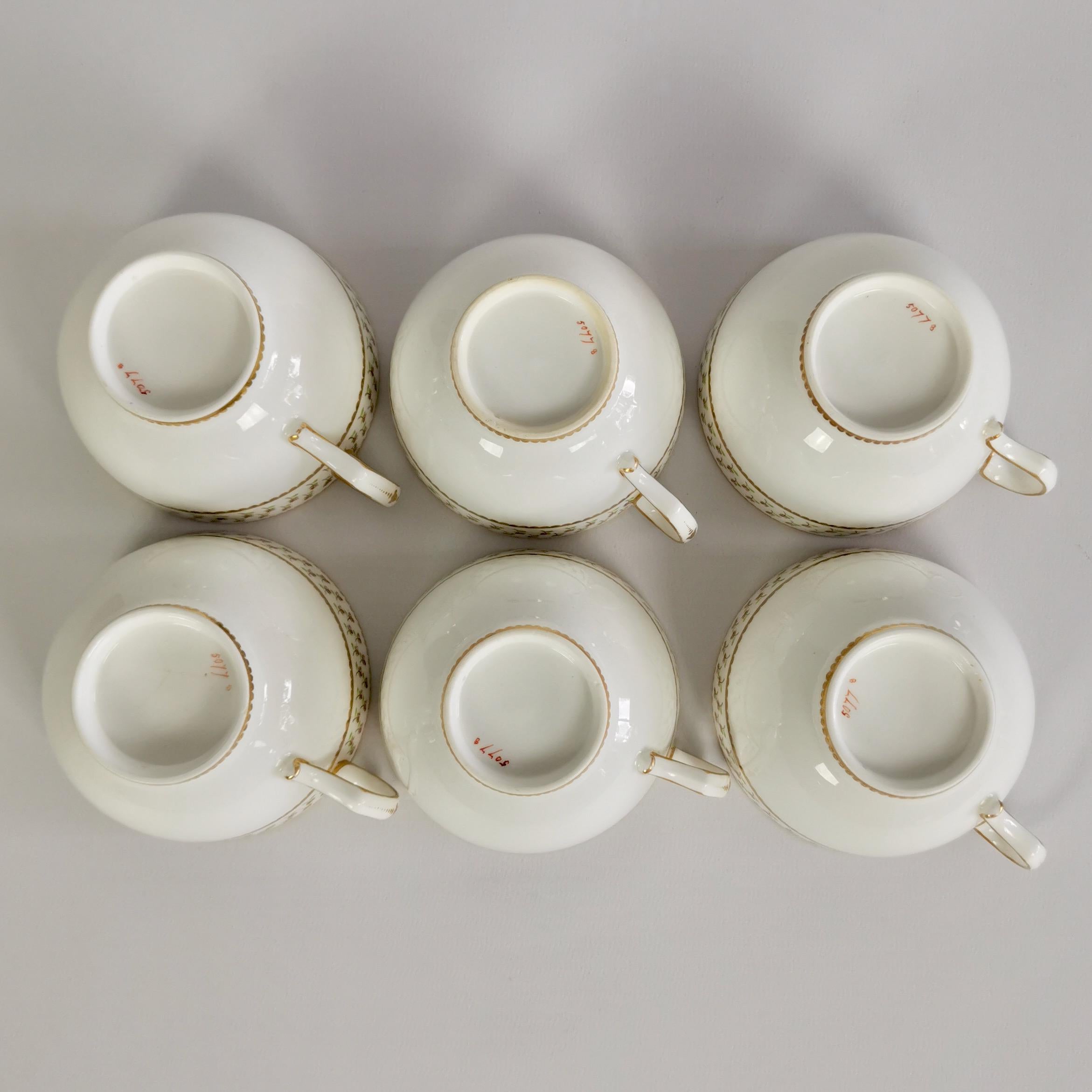 Derby King Street Set of 6 Porcelain Tea Trios, White with Tiny Roses, 1848-1862 12