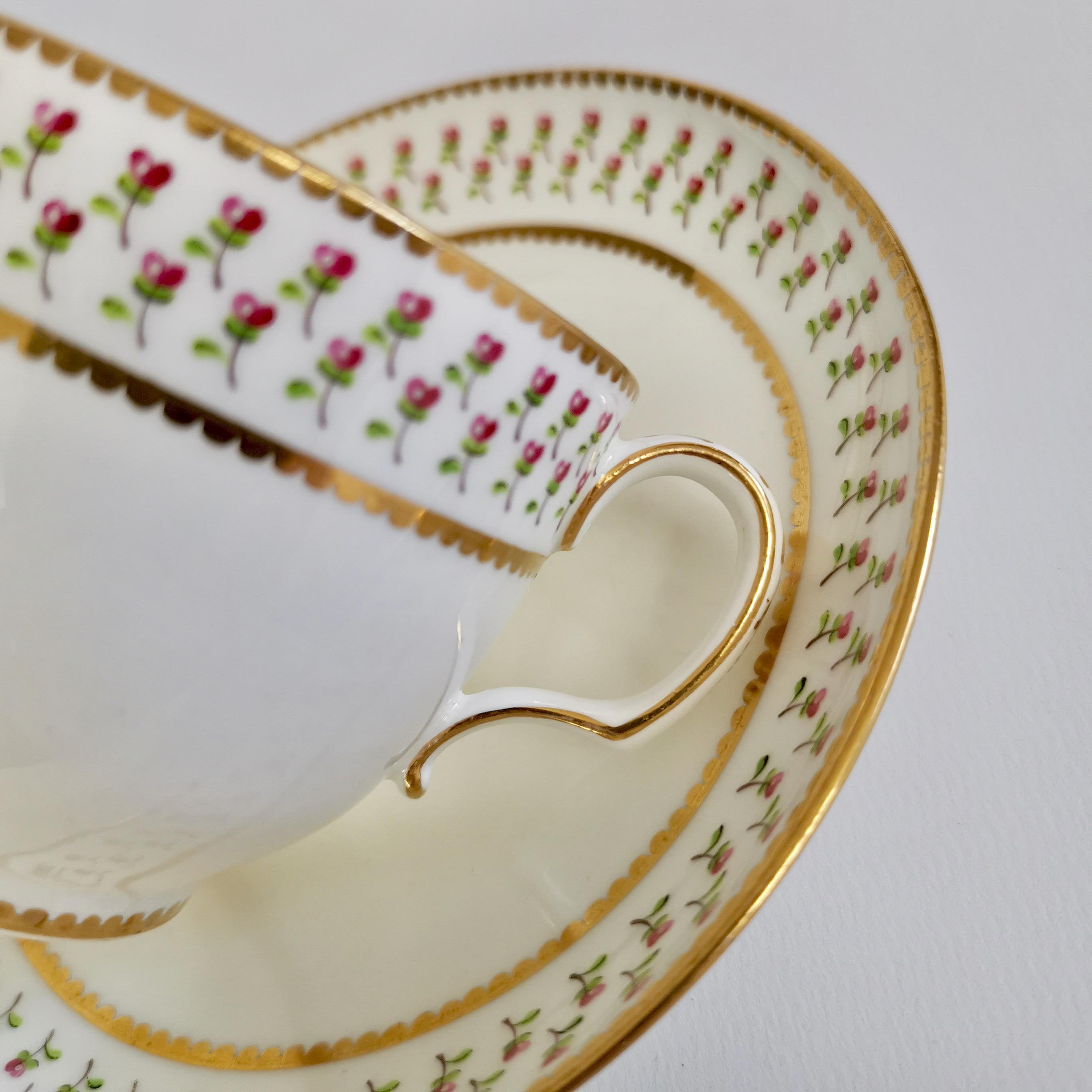 Derby King Street Set of 6 Porcelain Tea Trios, White with Tiny Roses, 1848-1862 1