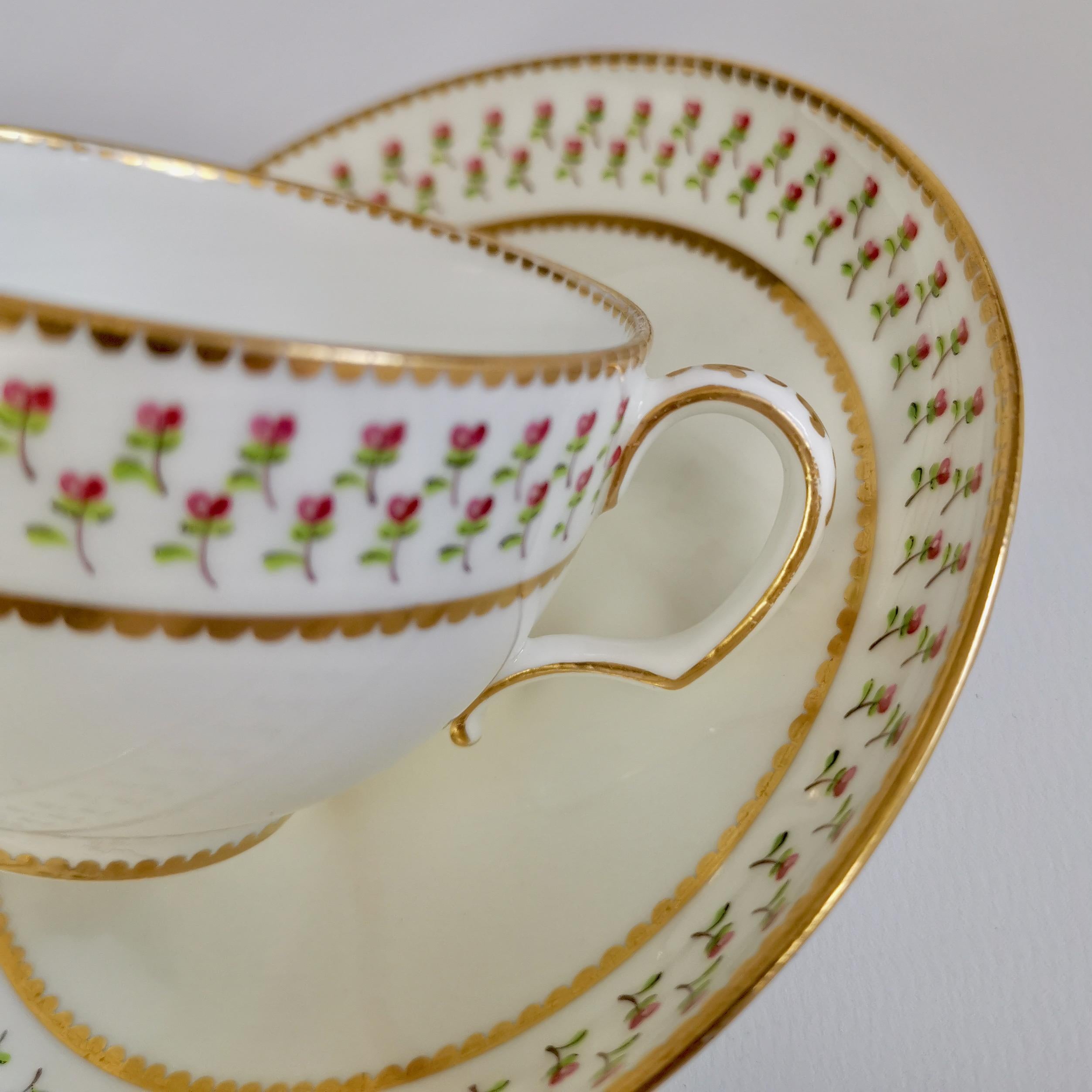 Derby King Street Set of 6 Porcelain Tea Trios, White with Tiny Roses, 1848-1862 2