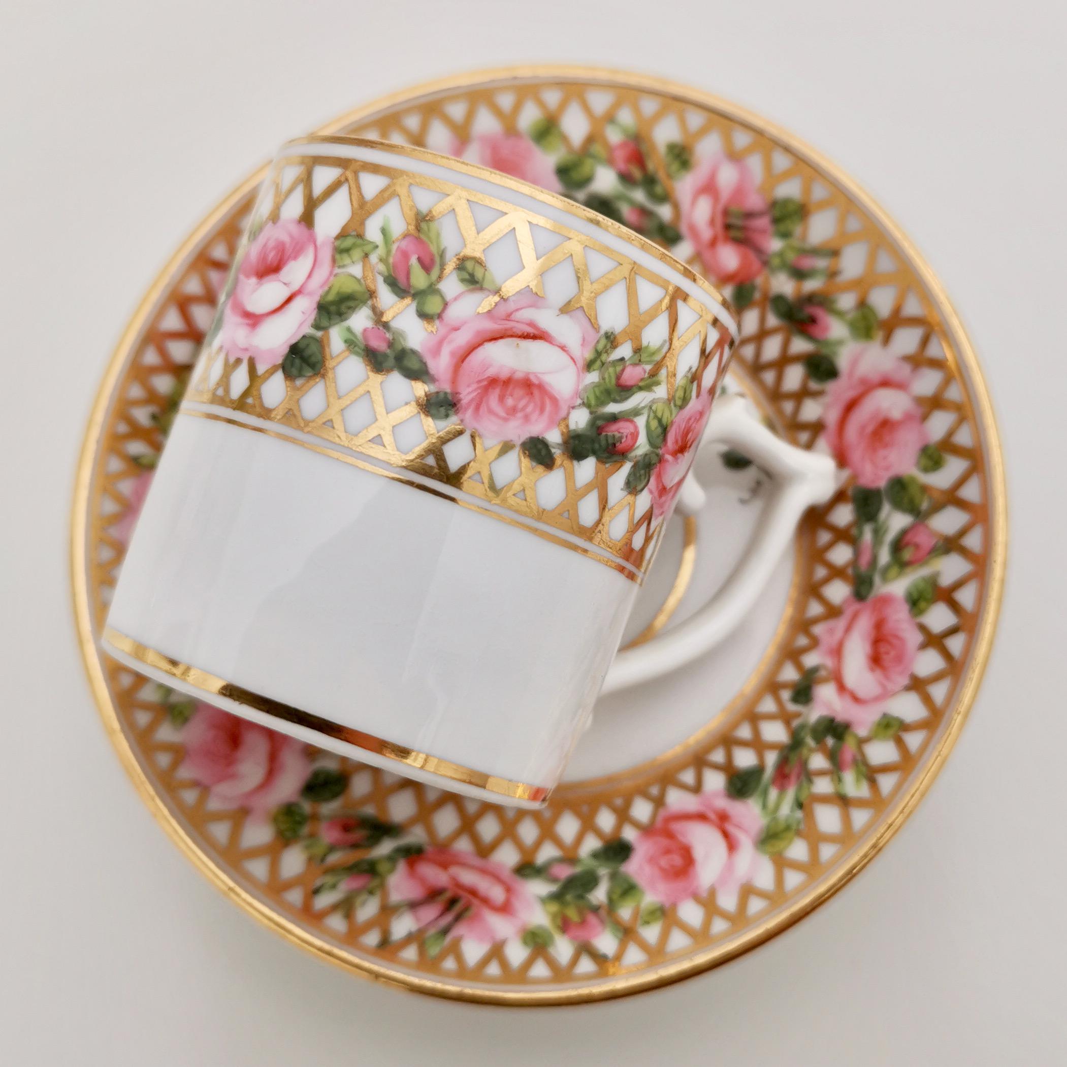 Victorian Derby King Street Tiny Porcelain Demitasse Cup, Pink Roses and Gilt, 1862-1935