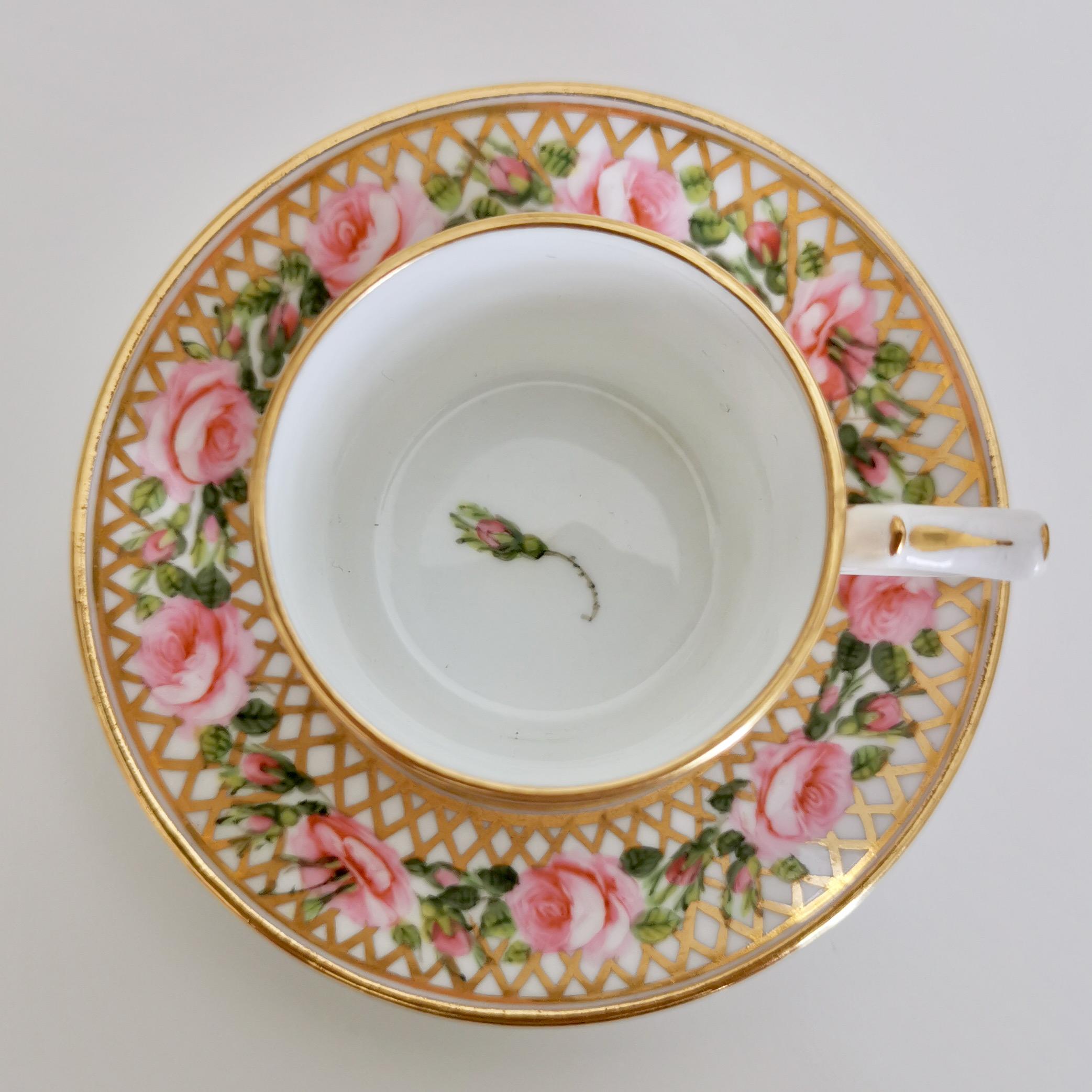 Hand-Painted Derby King Street Tiny Porcelain Demitasse Cup, Pink Roses and Gilt, 1862-1935