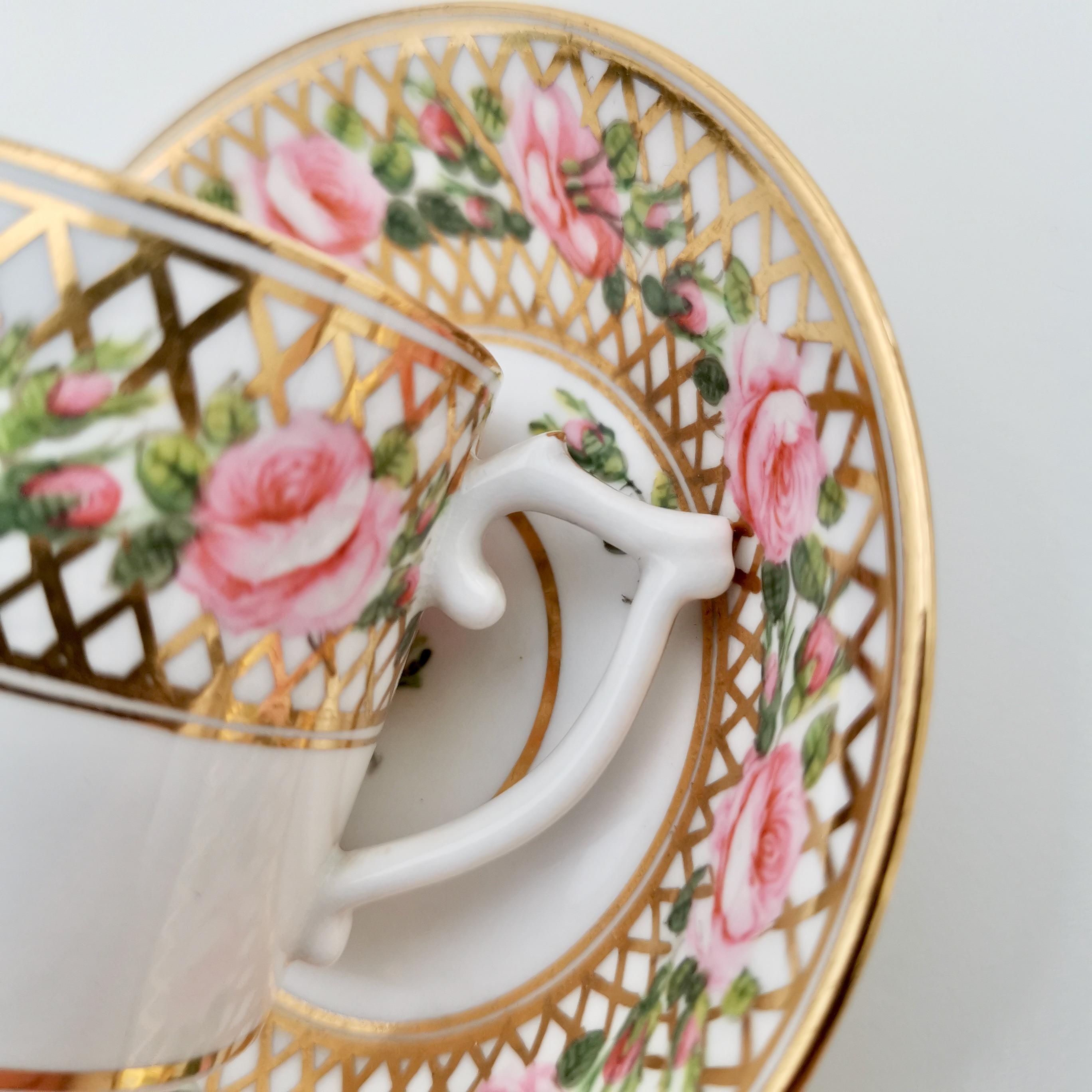 Derby King Street Tiny Porcelain Demitasse Cup, Pink Roses and Gilt, 1862-1935 In Good Condition In London, GB