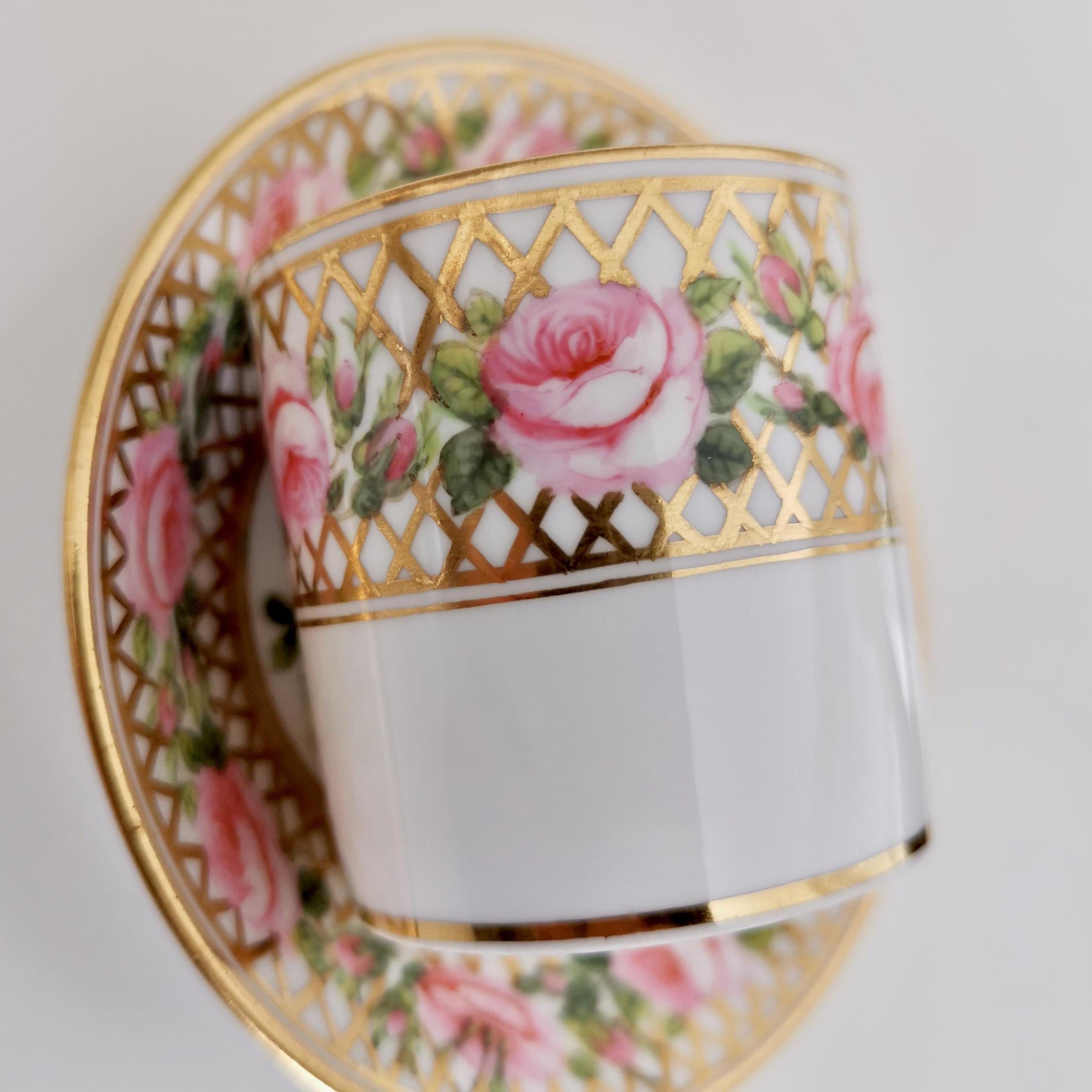 Derby King Street Tiny Porcelain Demitasse Cup, Pink Roses and Gilt, 1862-1935 1
