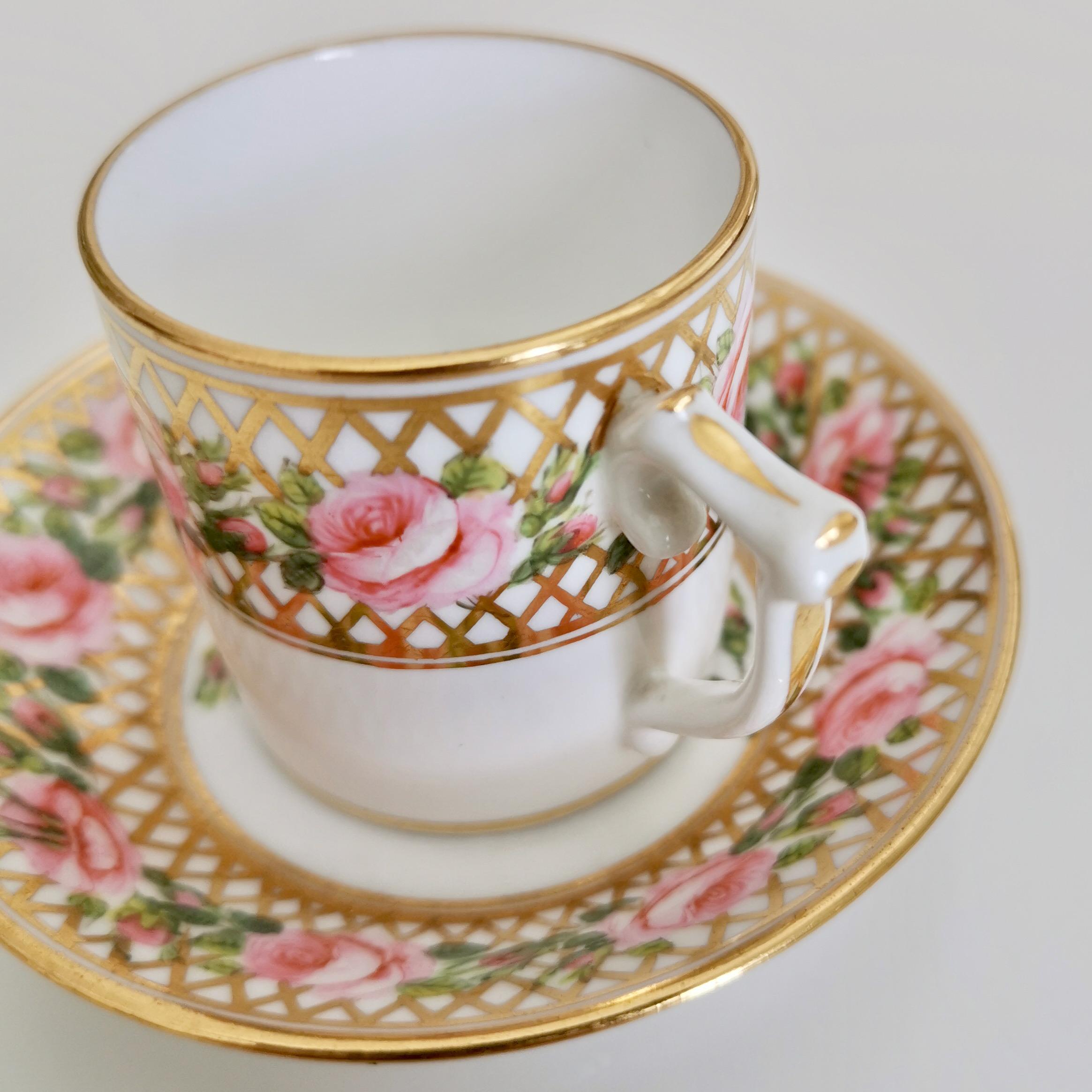 Derby King Street Tiny Porcelain Demitasse Cup, Pink Roses and Gilt, 1862-1935 2