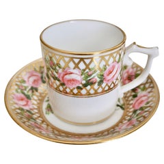 Antique Derby King Street Tiny Porcelain Demitasse Cup, Pink Roses and Gilt, 1862-1935