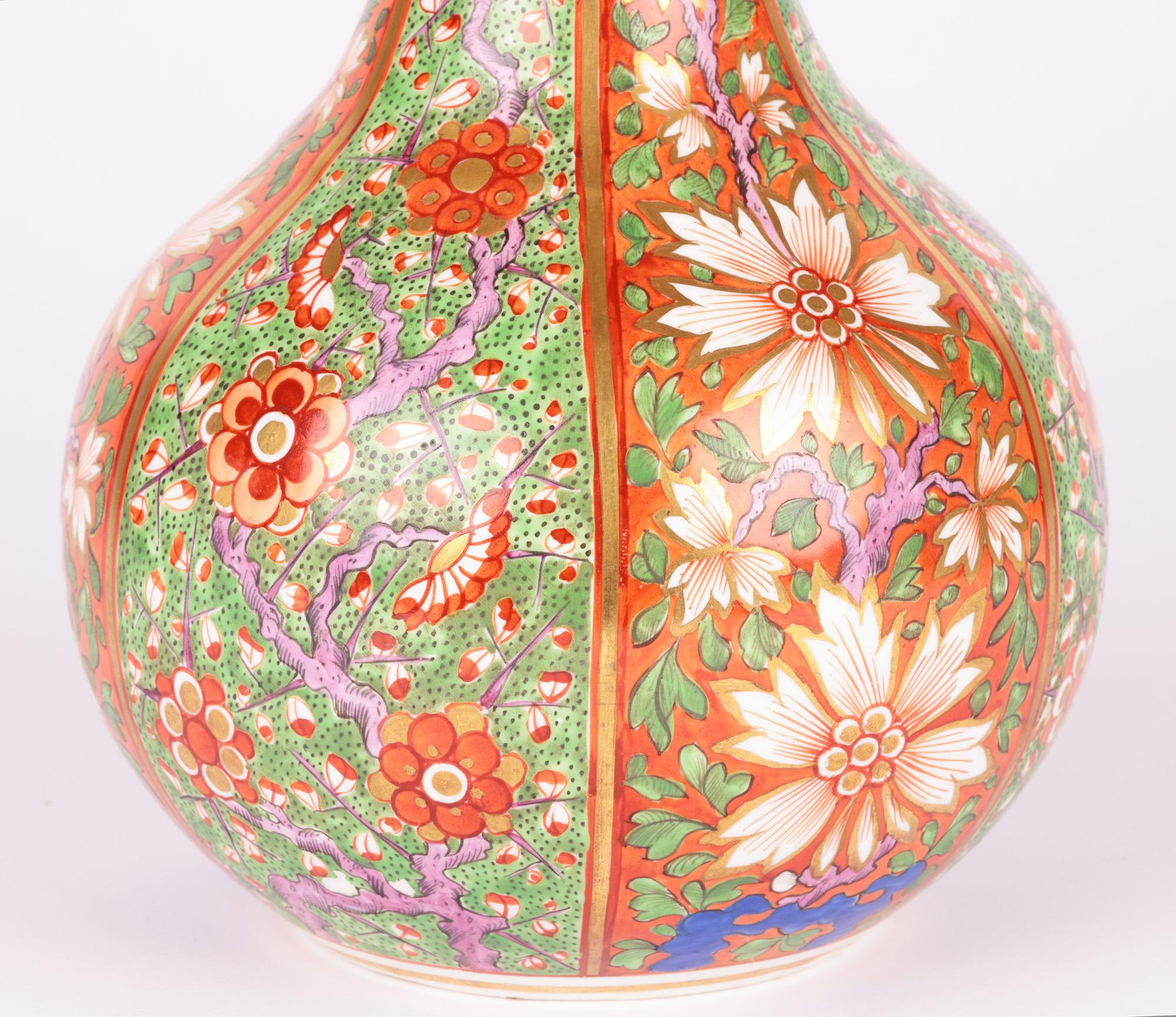 English Derby Late Georgian Floral Painted Bottle Shape Porcelain Vase For Sale