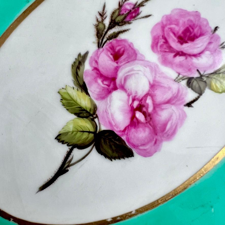 Plato lobulado Derby, servicio Camden, William Billingsley Rosas sobre fondo verde, 1795 (1) en venta 4
