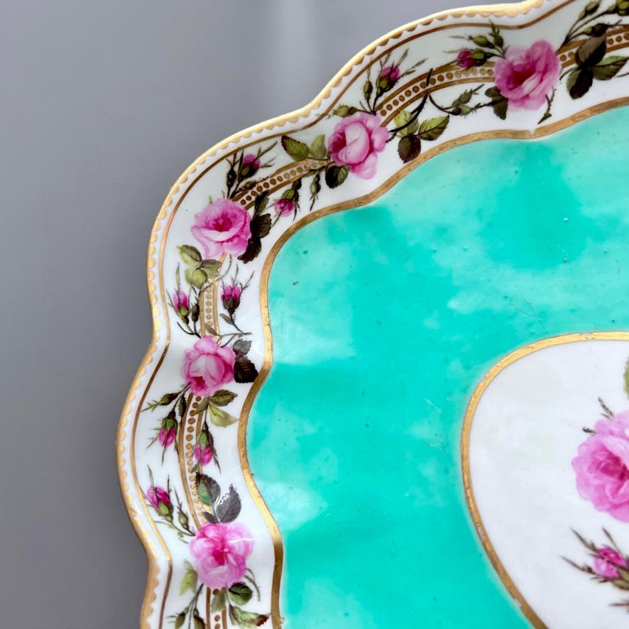 Plato lobulado Derby, servicio Camden, William Billingsley Rosas sobre fondo verde, 1795 (1) Pintado a mano en venta