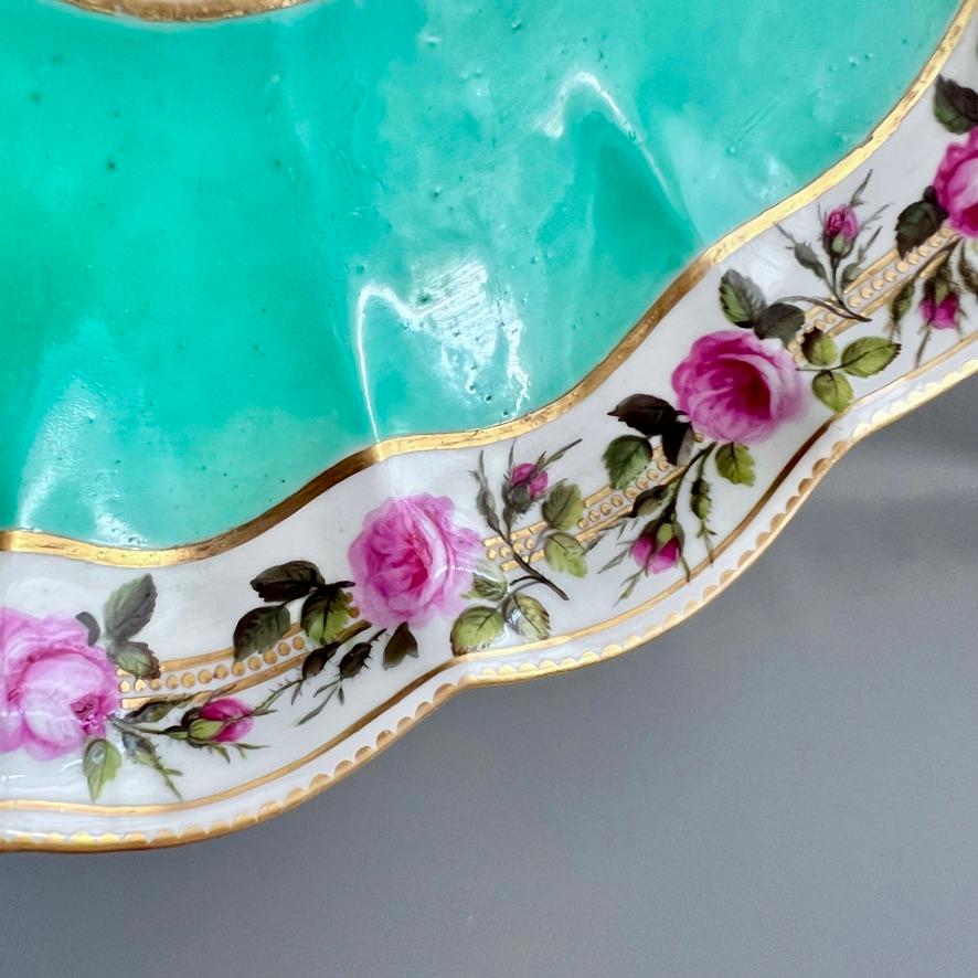 Plato lobulado Derby, servicio Camden, William Billingsley Rosas sobre fondo verde, 1795 (1) Porcelana en venta