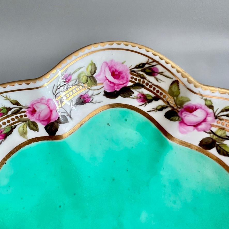 Plato lobulado Derby, servicio Camden, William Billingsley Rosas sobre fondo verde, 1795 (1) en venta 1