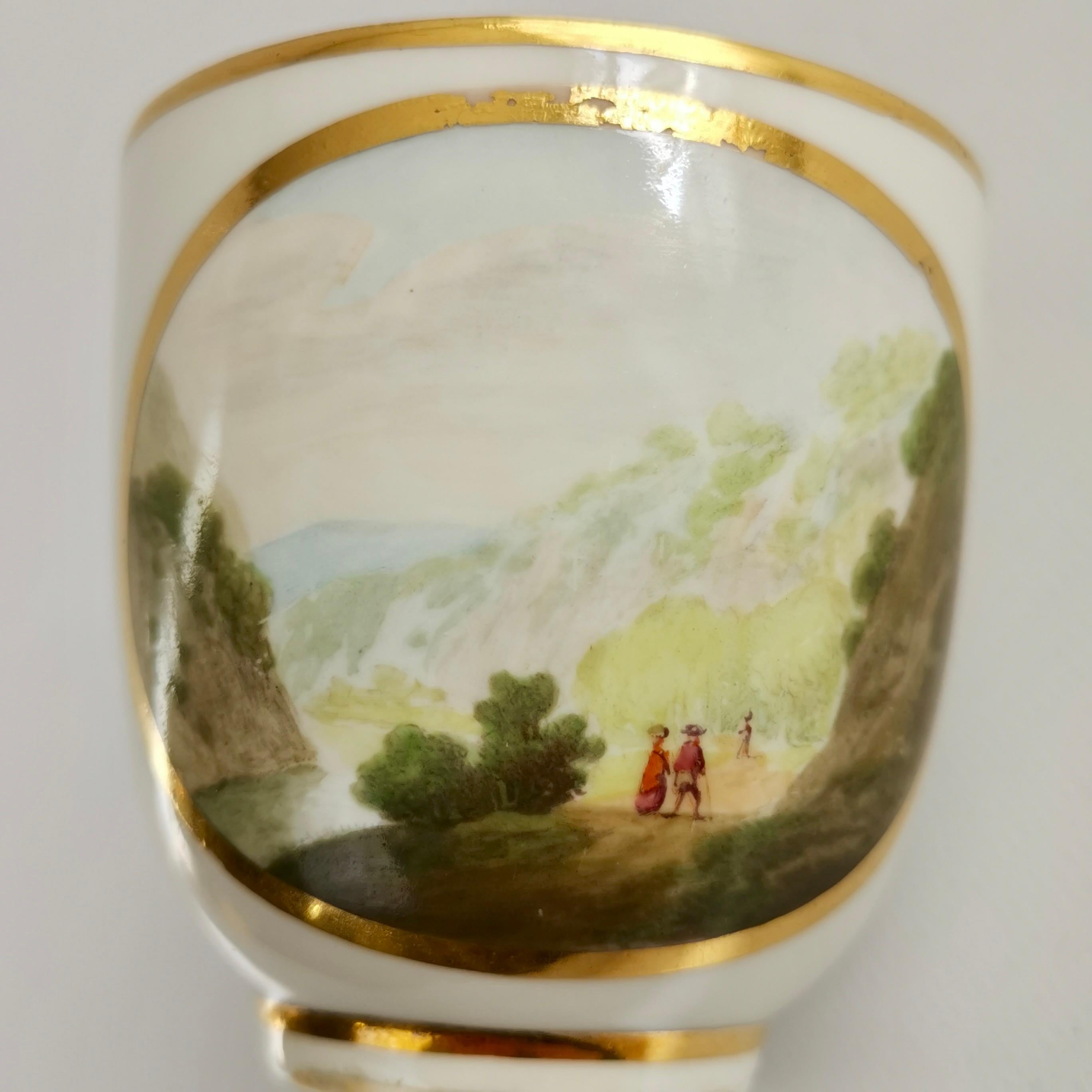 English Derby Orphaned Coffee Can, White, Landscape by Zachariah Boreman, ca 1790 For Sale