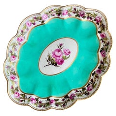 Plato ovalado Derby, servicio Camden, William Billingsley Rosas sobre fondo verde, 1795 (2)