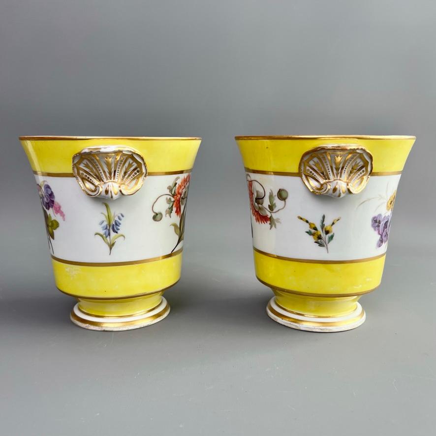 Par de macetas Derby, amarillas, con flores, de William Billingsley, hacia 1795 en Bueno estado para la venta en London, GB