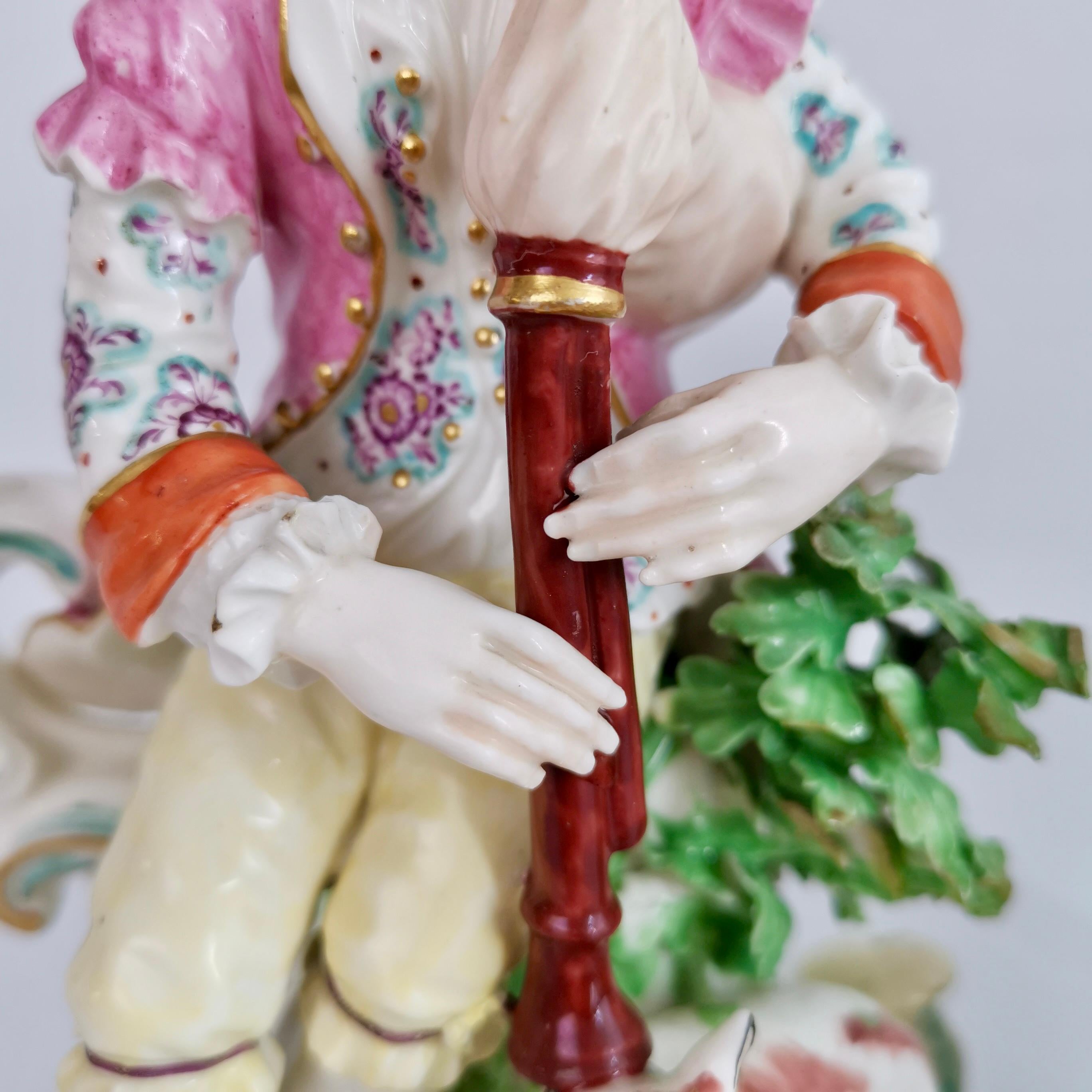 Derby Pair of Candle Stick Figures, Bagpiper and Lady with Lute, Rococo, Ca 1765 For Sale 3