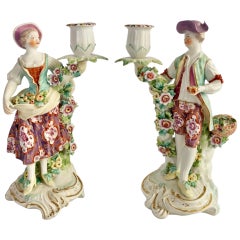 Antique Derby Pair of Candlestick Figures, Shepherd & Shepherdess, circa 1765