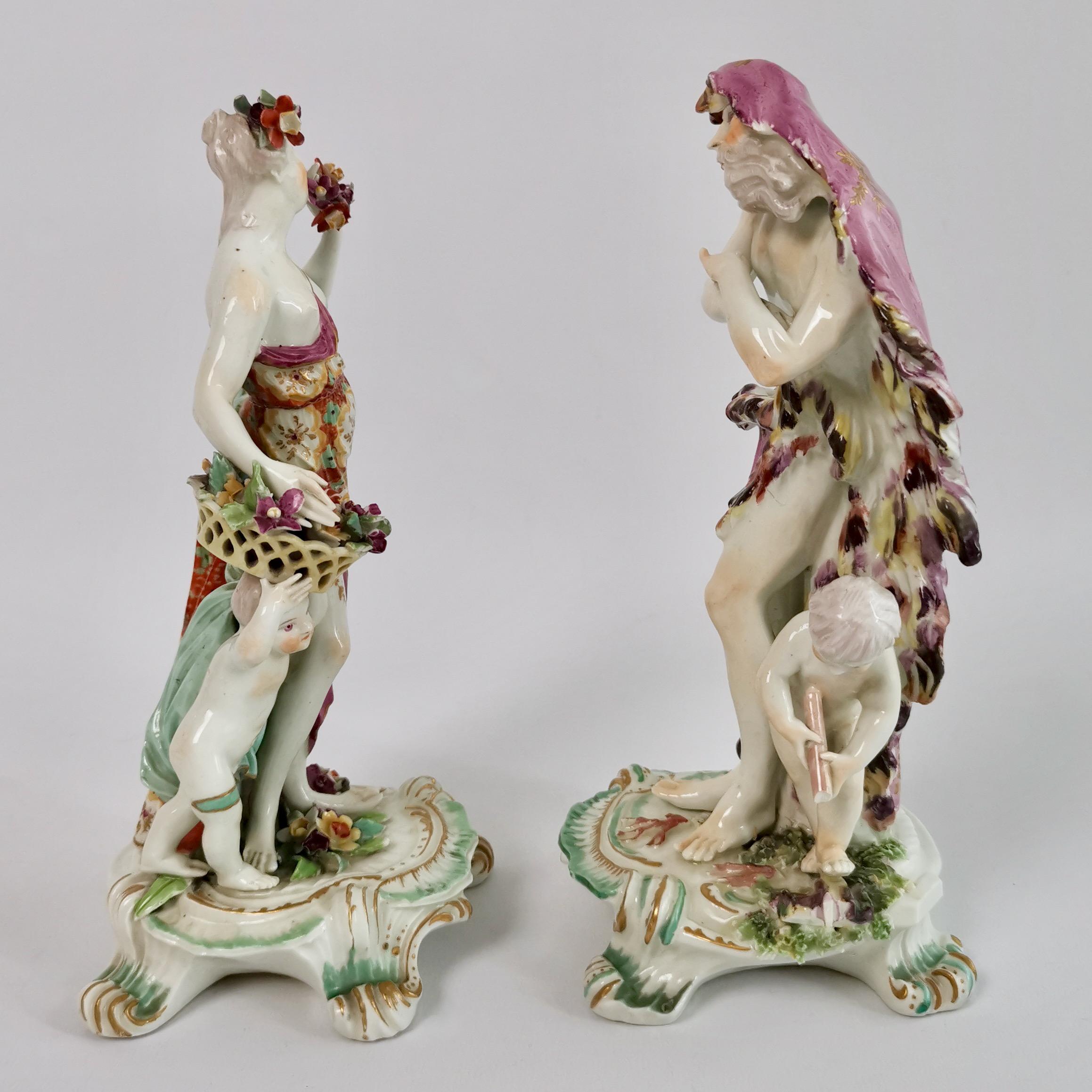 English Derby Pair of Porcelain Figures of Winter and Spring, Rococo Period 1756-1759