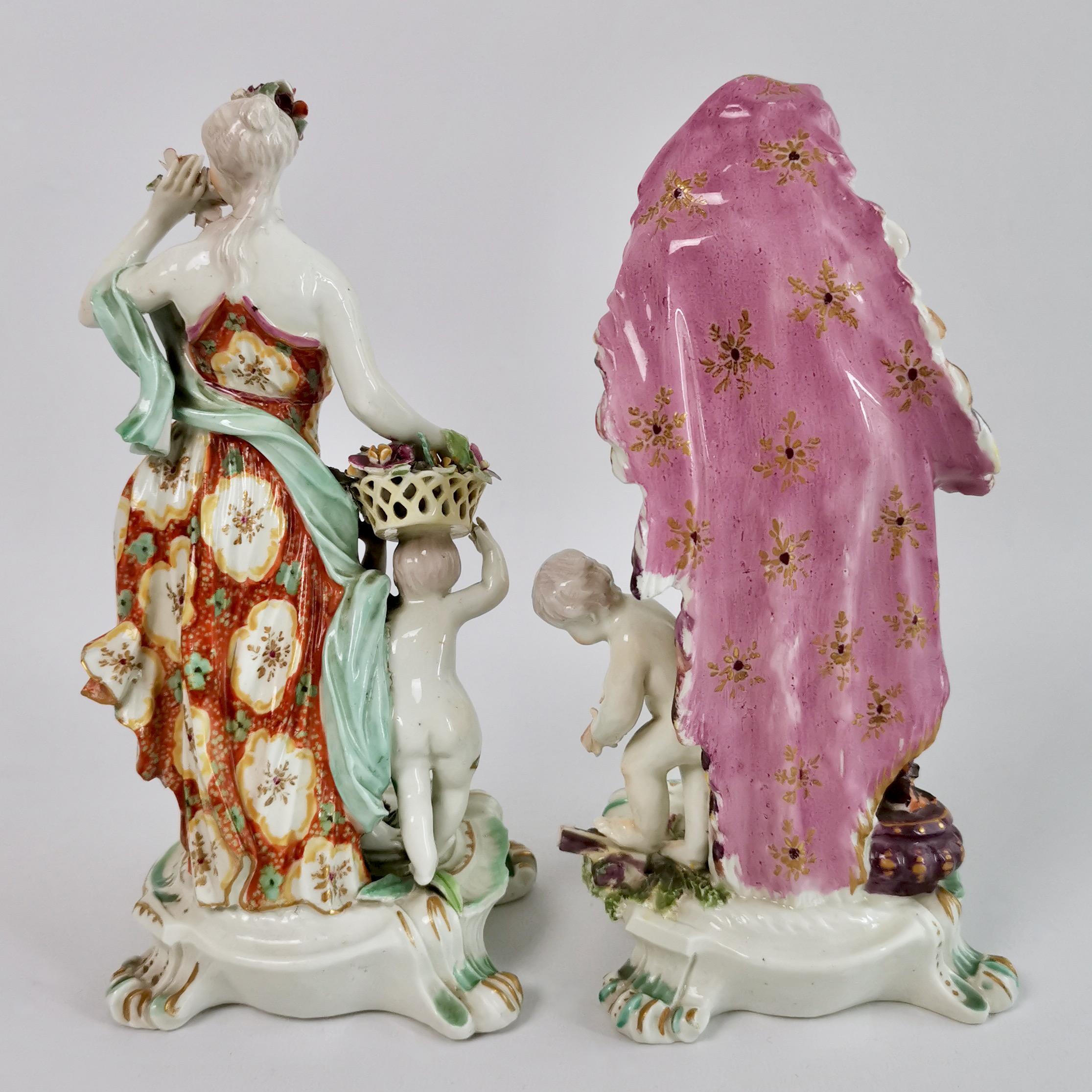 Hand-Painted Derby Pair of Porcelain Figures of Winter and Spring, Rococo Period 1756-1759