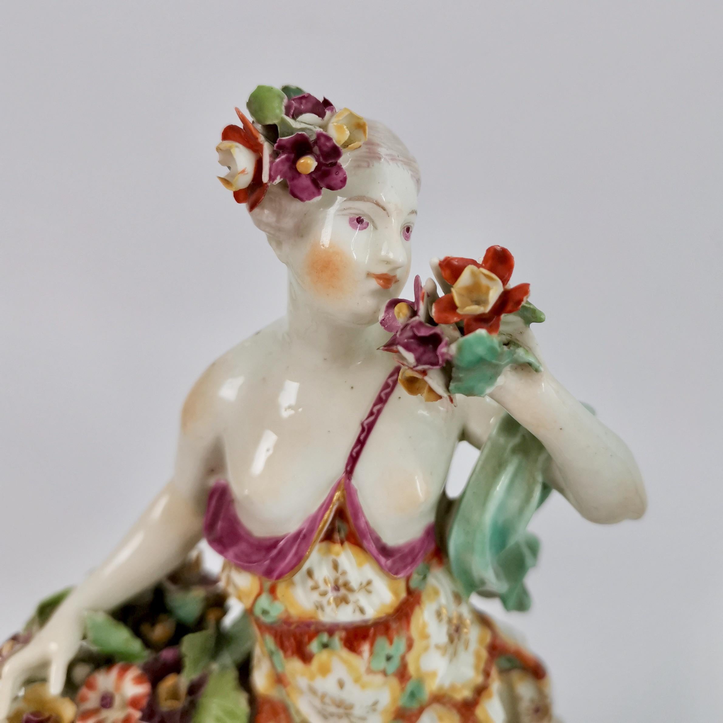 Mid-18th Century Derby Pair of Porcelain Figures of Winter and Spring, Rococo Period 1756-1759