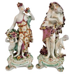 Antique Derby Pair of Porcelain Figures of Winter and Spring, Rococo Period 1756-1759