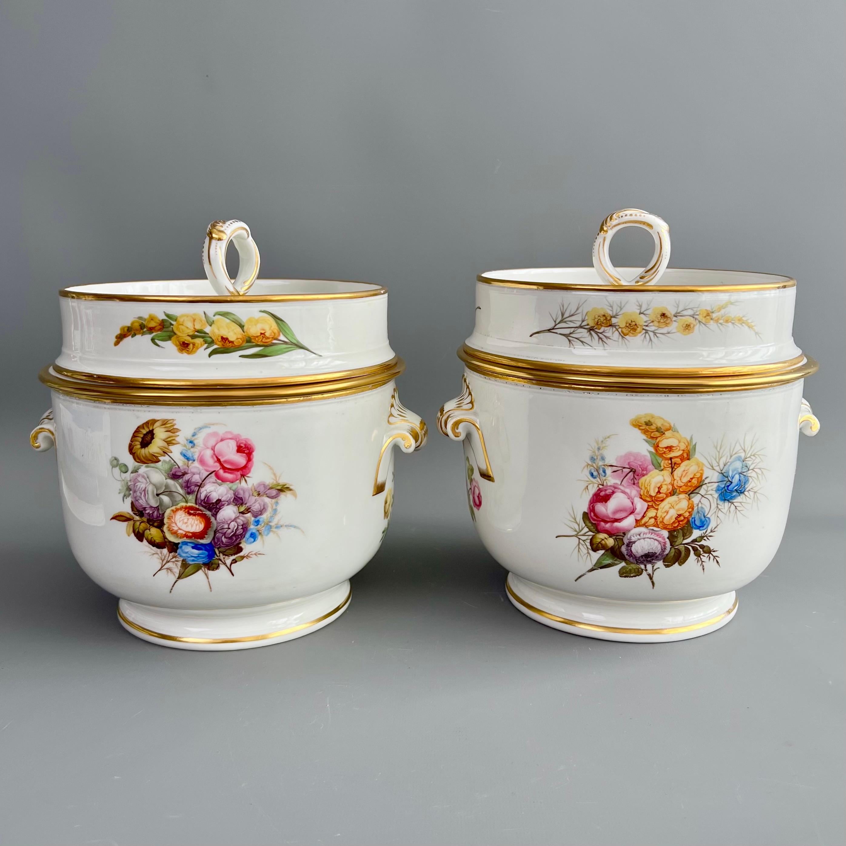 Pareja de cubiteras de porcelana Derby, Flores finas de William Billingsley, hacia 1790 Inglés en venta