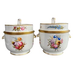 Derby Pair of Porcelain Ice Pails, Fine Flowers by William Billingsley, ca 1790
