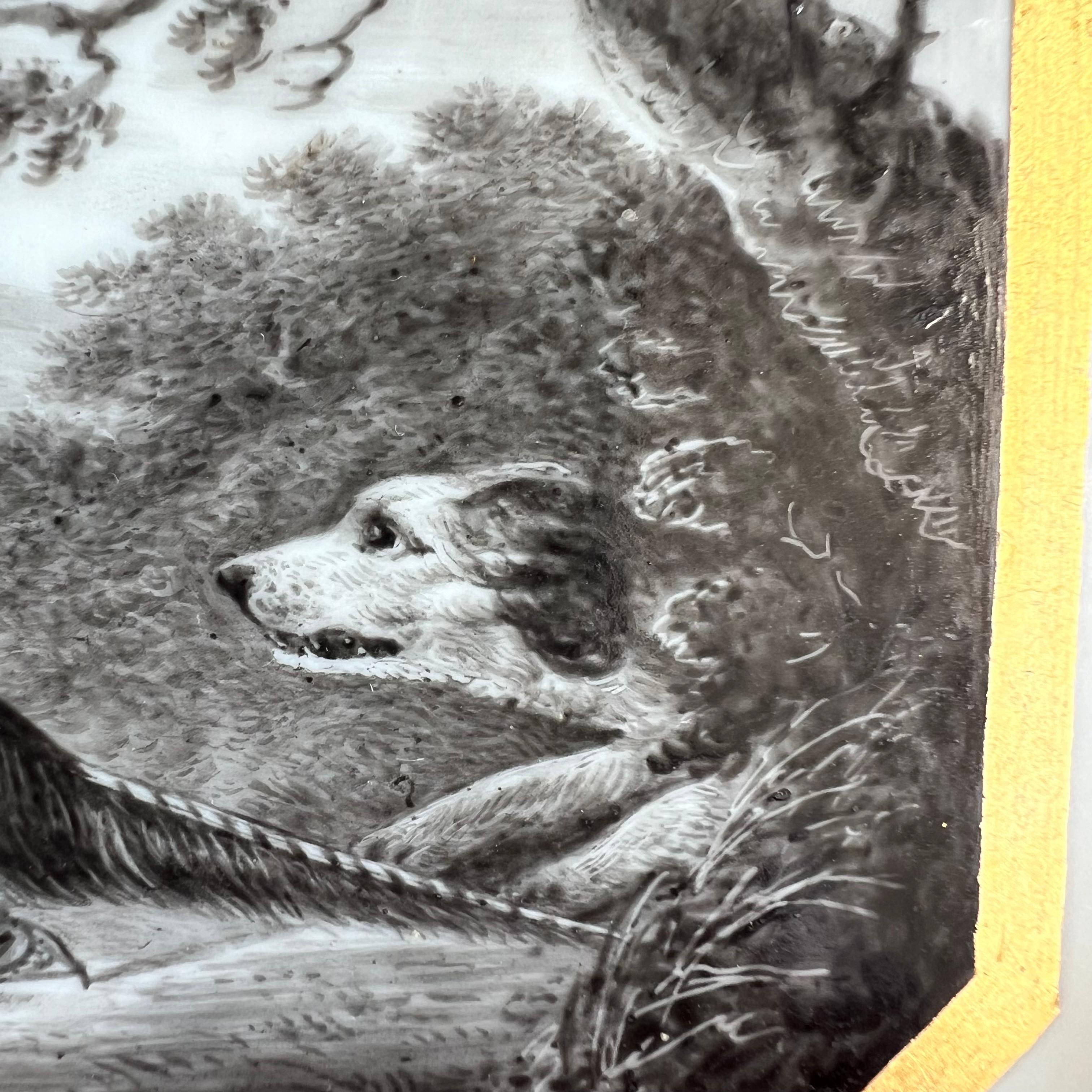 Dipinto a mano Piatto Derby, scena di caccia monocromatica in seppia di John Brewer, 1795-1800 ca. in vendita