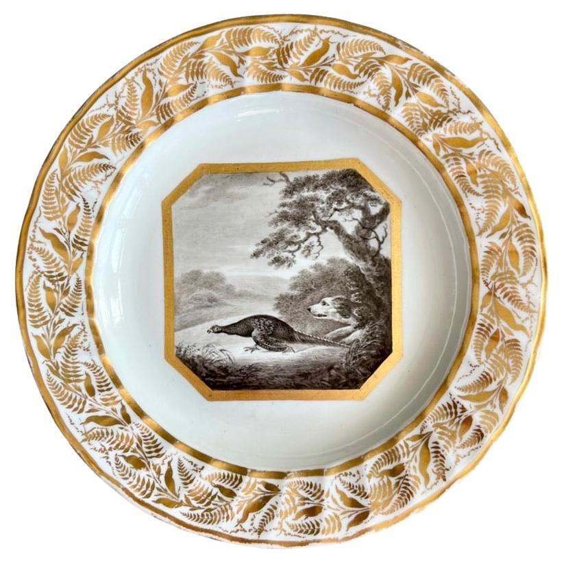 Derby Plate, Monochrome Sepia Hunting Scene by John Brewer, ca 1795-1800