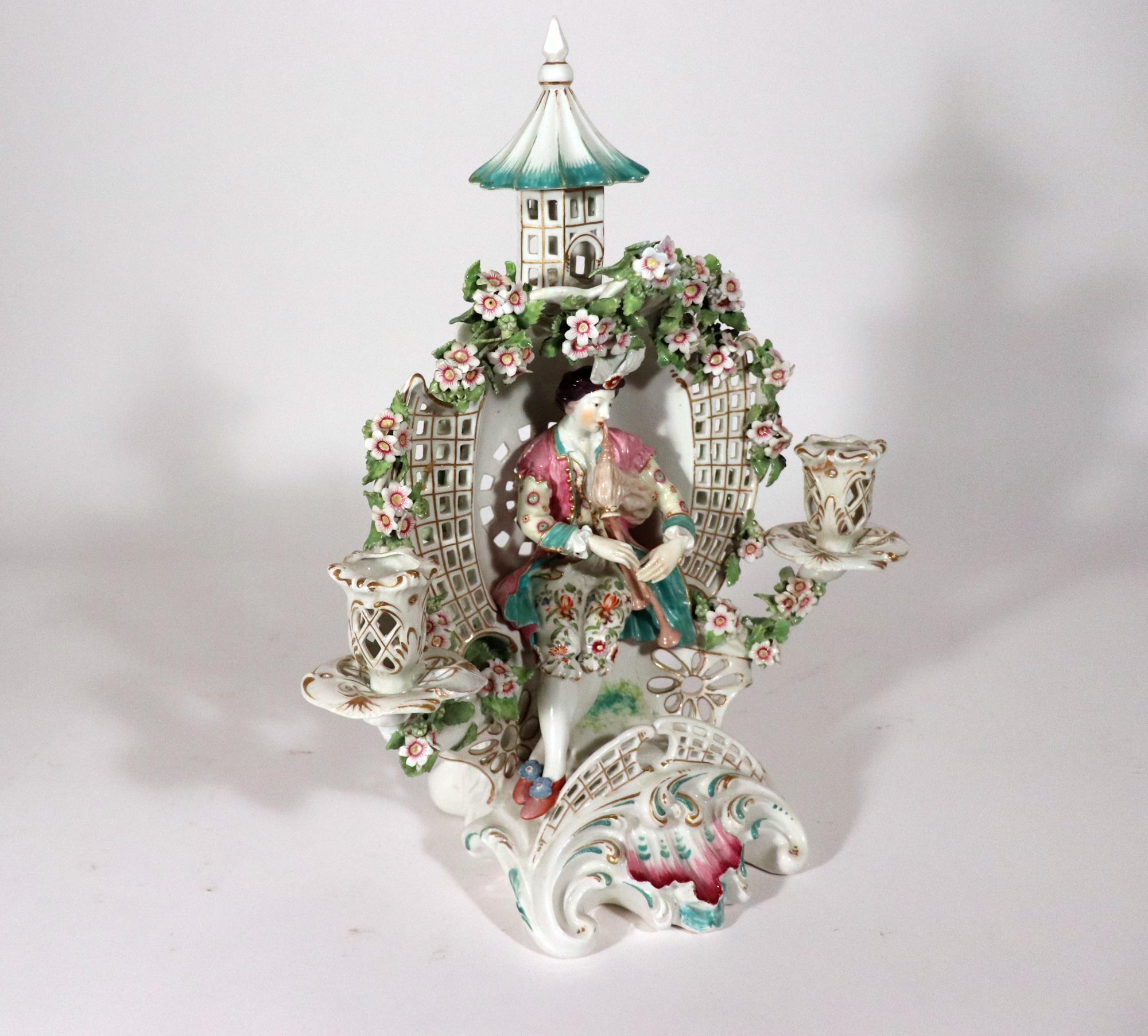 Derby Porcelain Arbor Musician Candelabrum For Sale 6